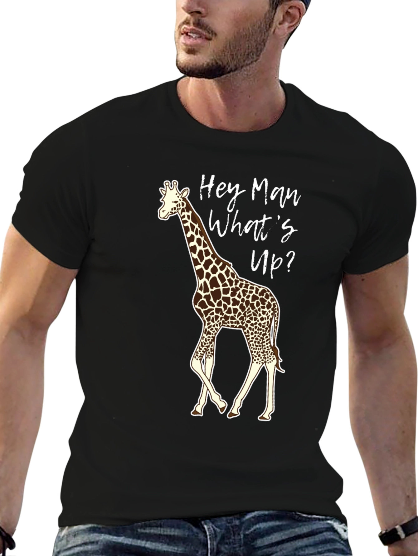 Black Hey Man Giraffe Graphic Tee view 6