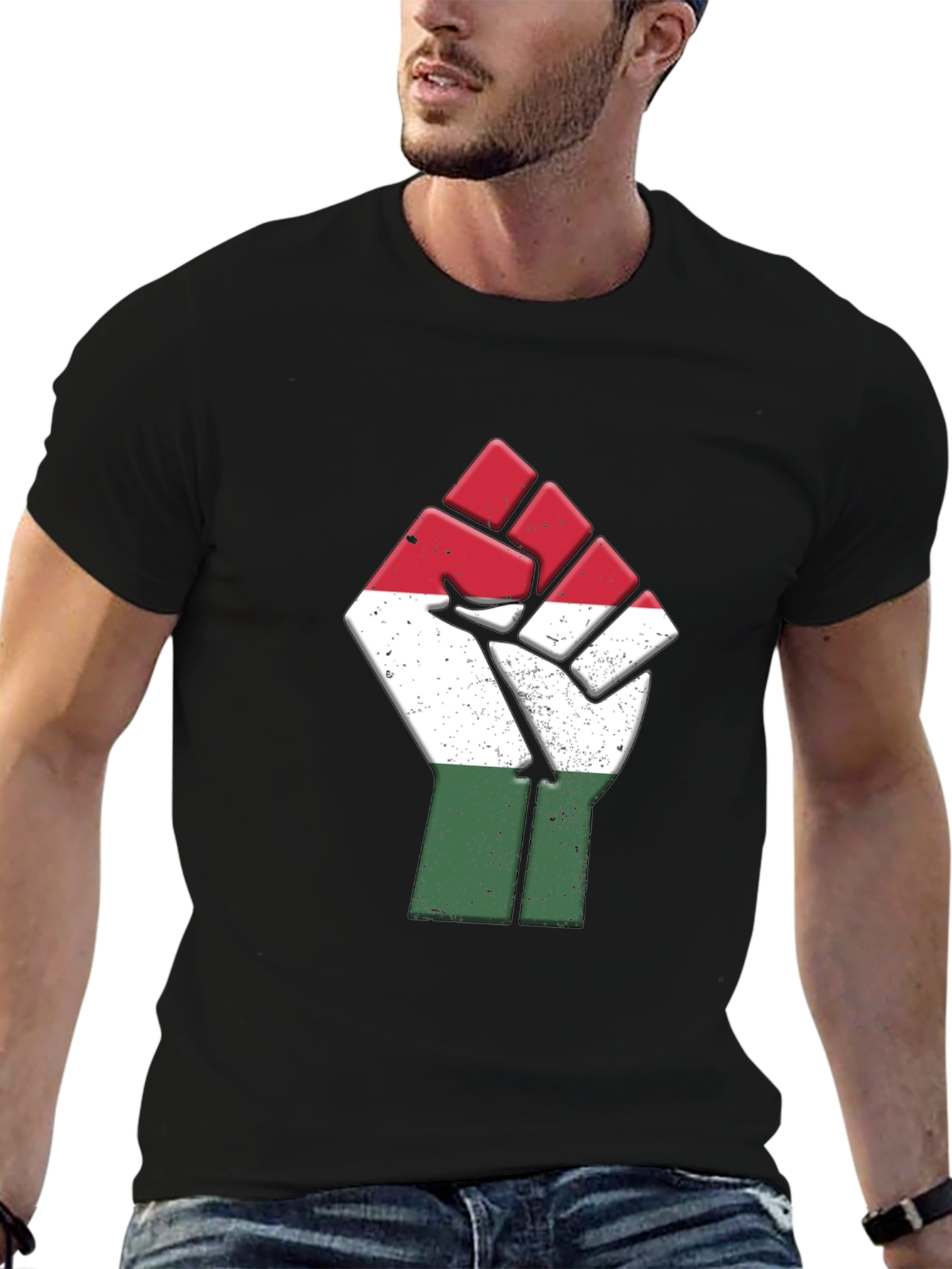 Black Hungarian Flag Fist T-Shirt - Solidarity Tee view 6
