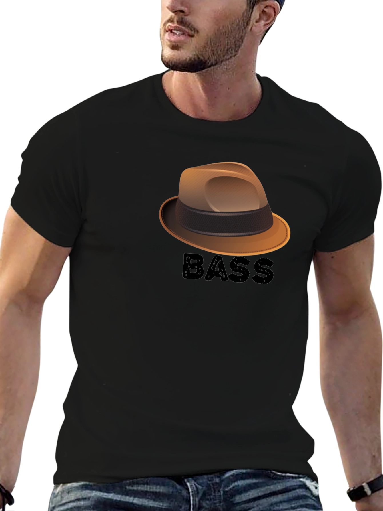 Black Bass Hat Graphic T-Shirt - Cool Music Lover Tee view 6