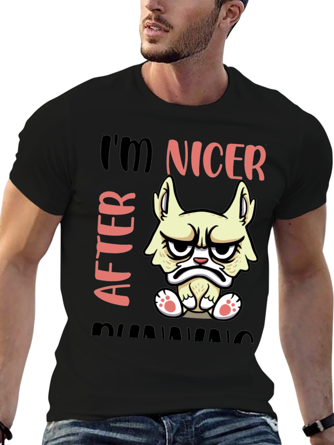 Black Funny Grumpy Cat T-Shirt - I'm Nicer After Running view 6