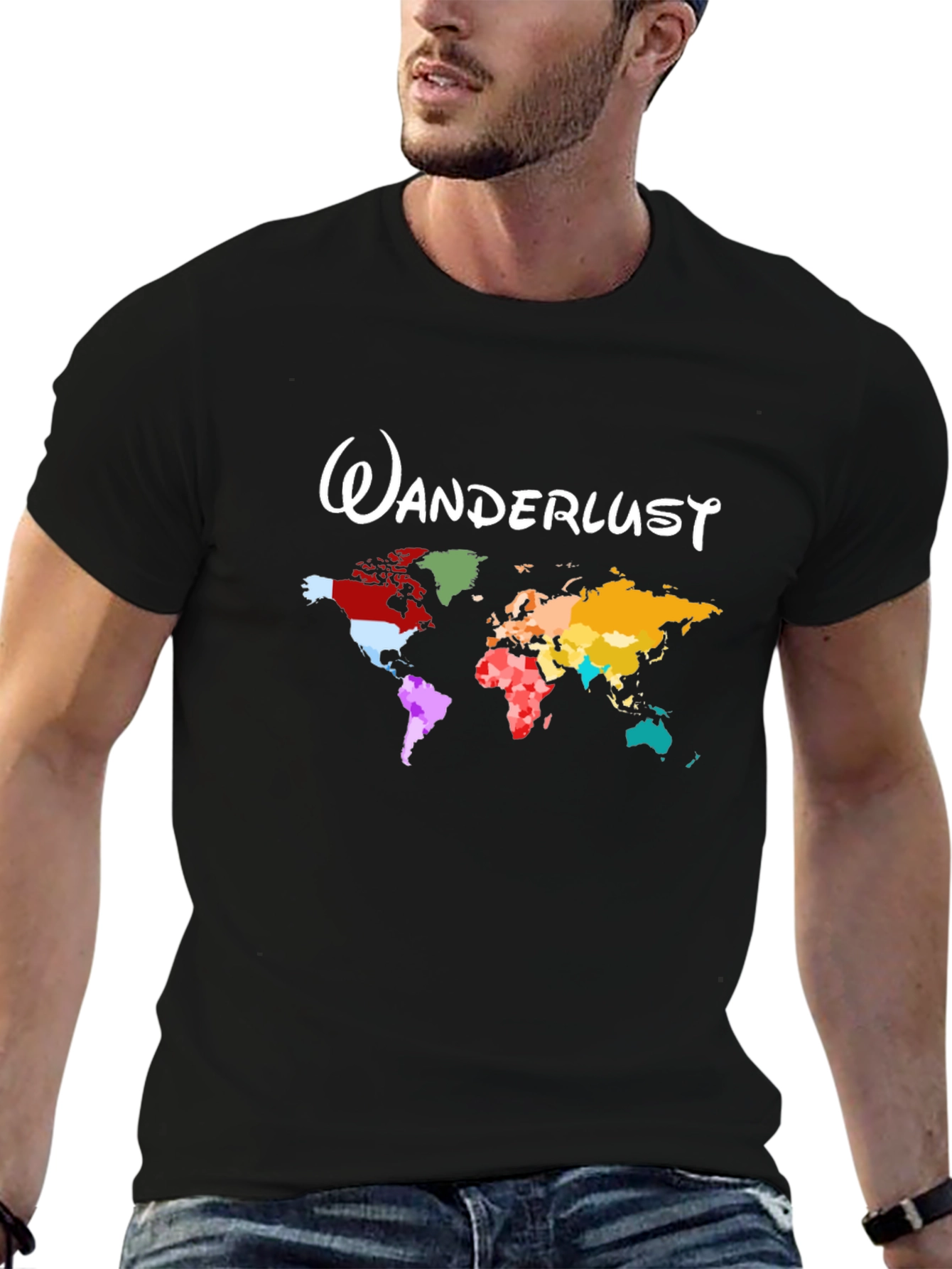 Black Wanderlust World Map Black T-Shirt view 6