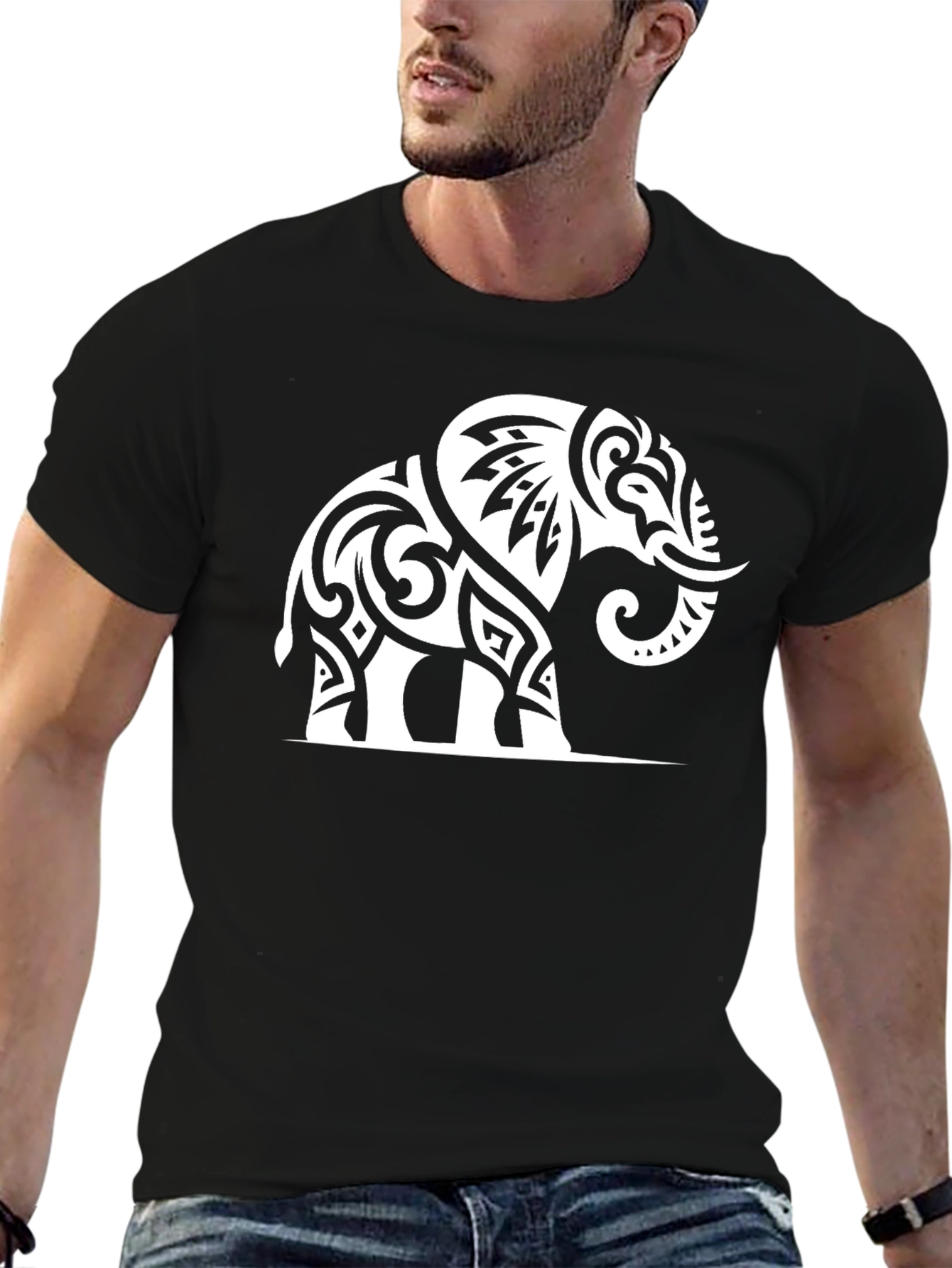 Black Tribal Elephant Graphic Tee - Black view 6