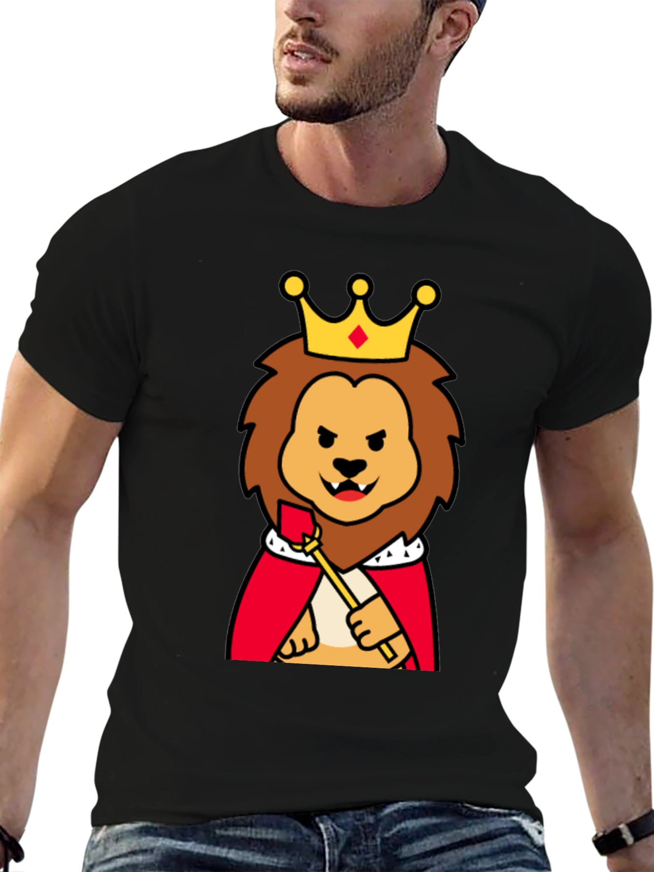 Black King Lion Graphic Tee - Funny Cartoon Animal T-Shirt view 6