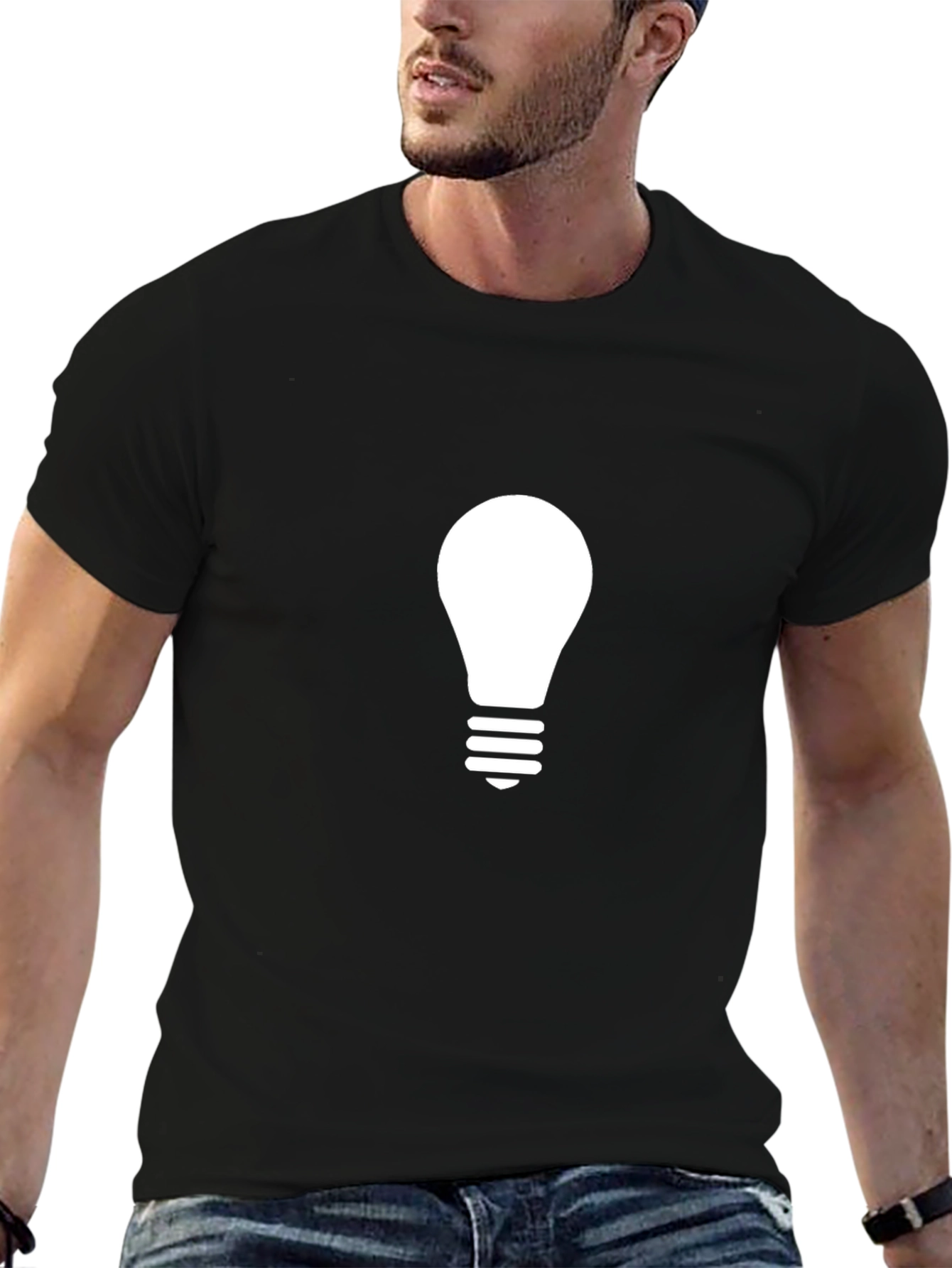 Black Illuminating Idea Tee - Black Cotton Blend T-Shirt view 6