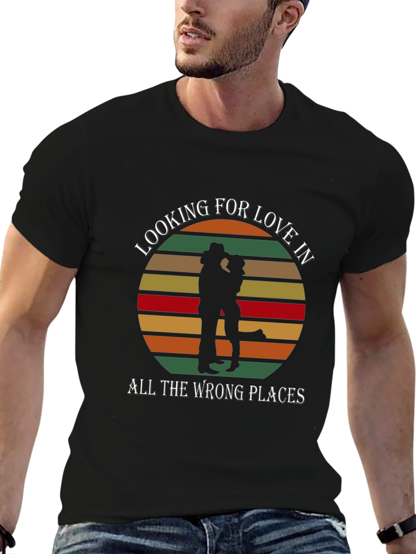 Black Looking For Love T-Shirt - Country Sunset Design view 6
