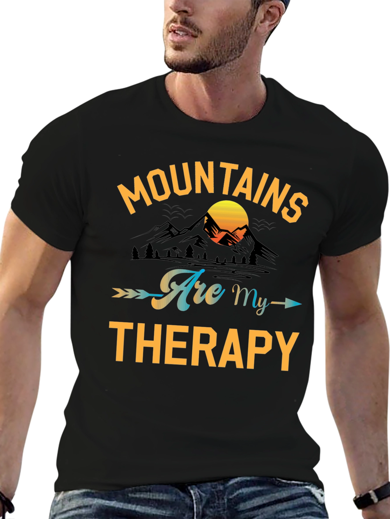 Black Mountains Are My Therapy Black Graphic Tee view 6