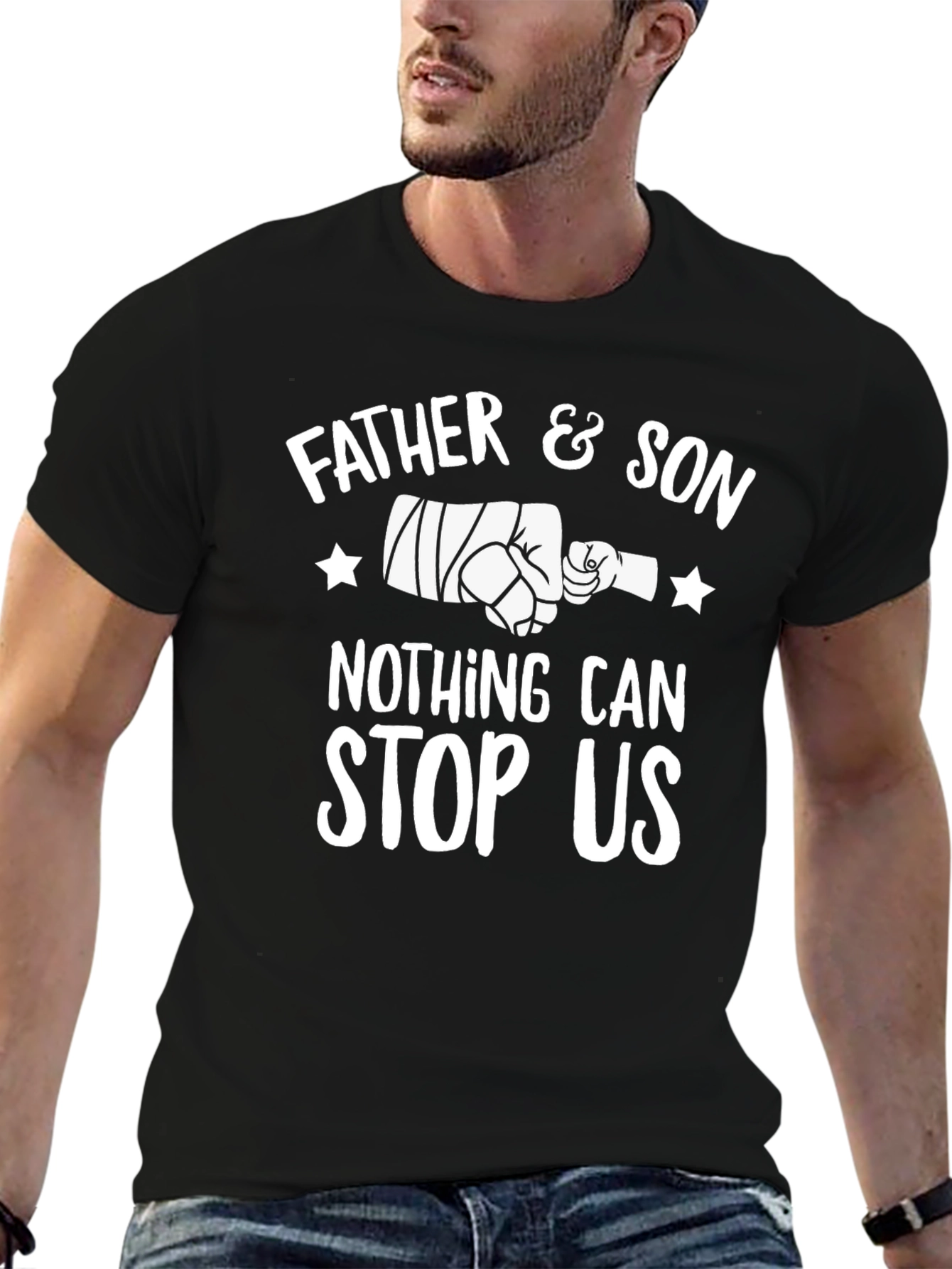 Black Father & Son Graphic Print Crew Neck T-Shirt view 6