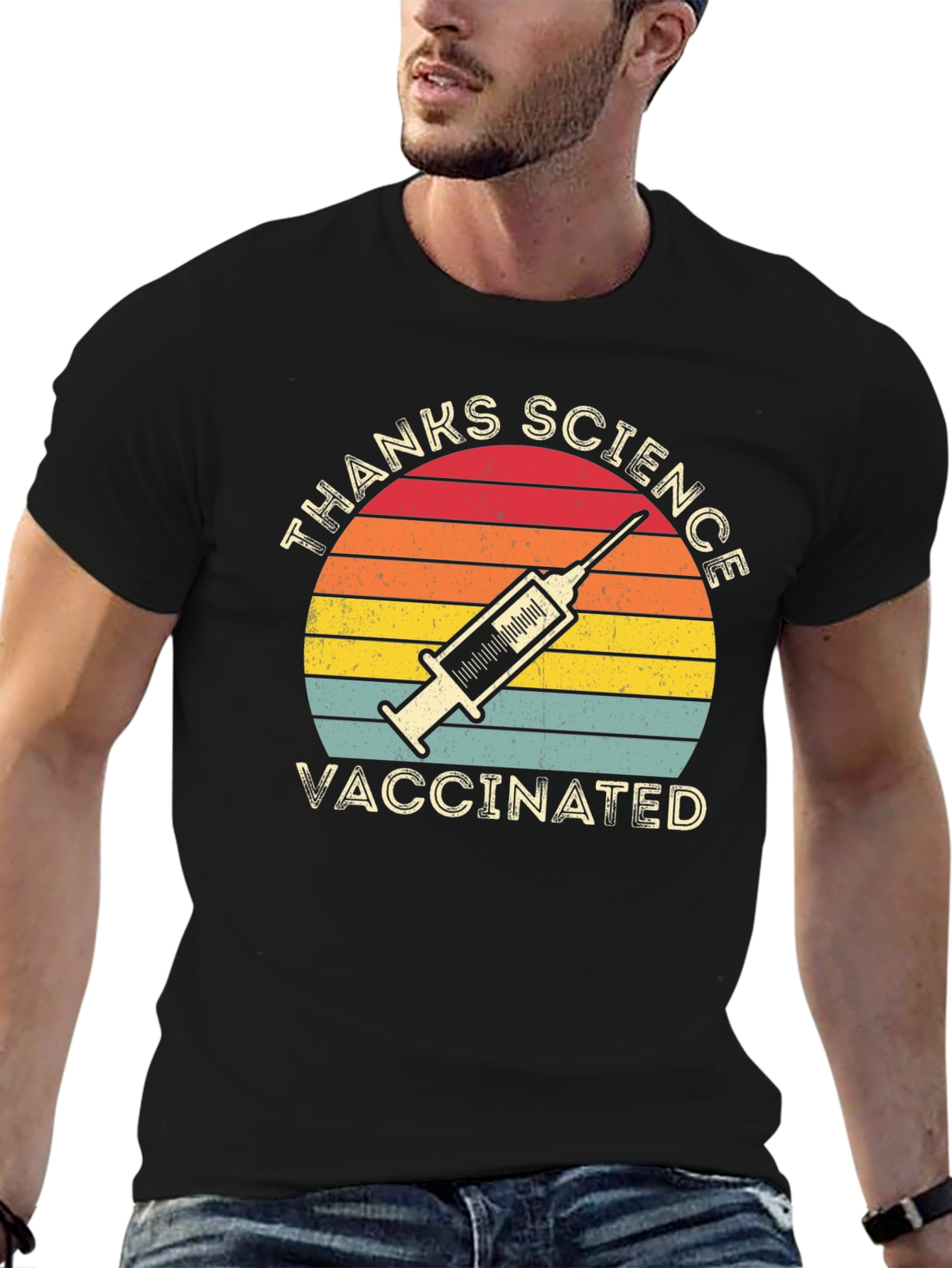 Black Thanks Science Vaccinated T-Shirt view 6