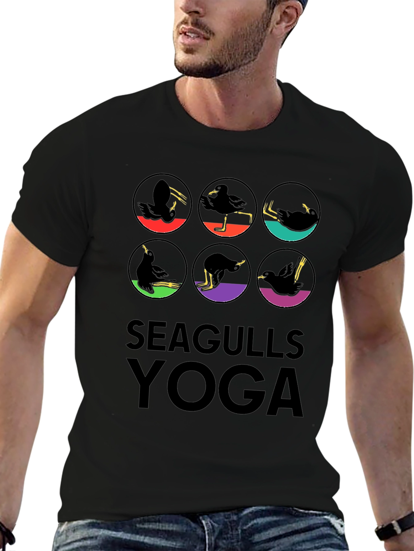 Black Seagulls Yoga Graphic Tee - Fun & Unique Design view 6