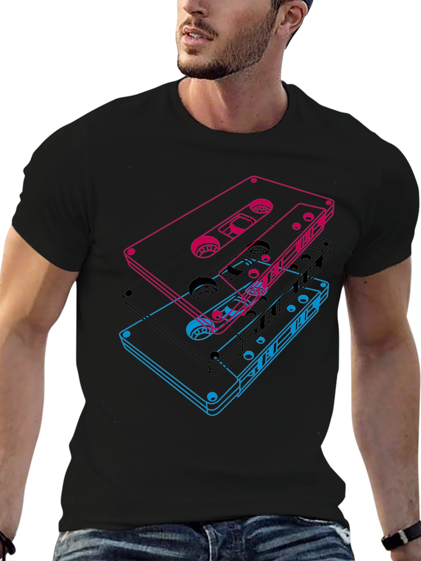 Black Retro Cassette Tape Graphic T-Shirt view 6