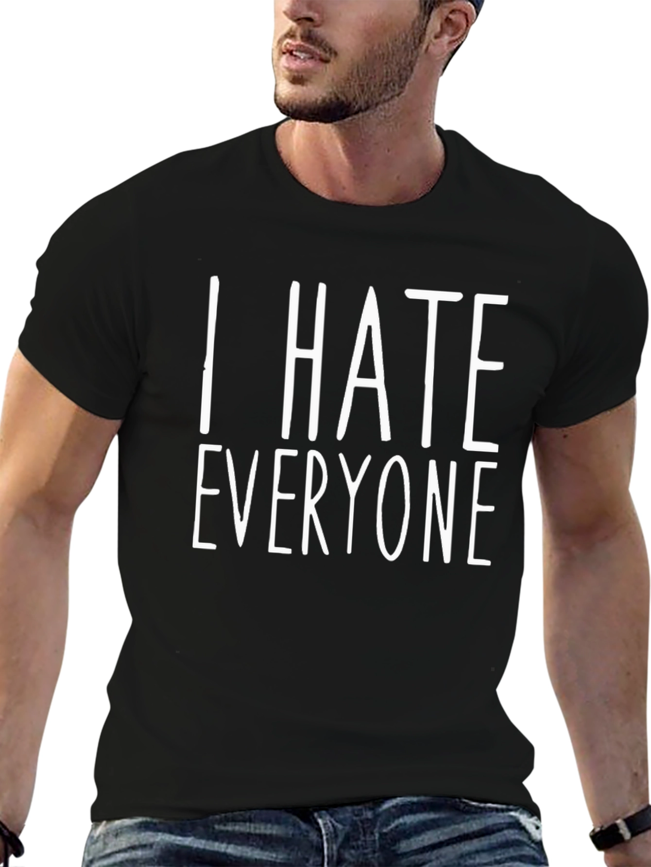 Black I Hate Everyone T-Shirt - Black Crew Neck Tee view 6