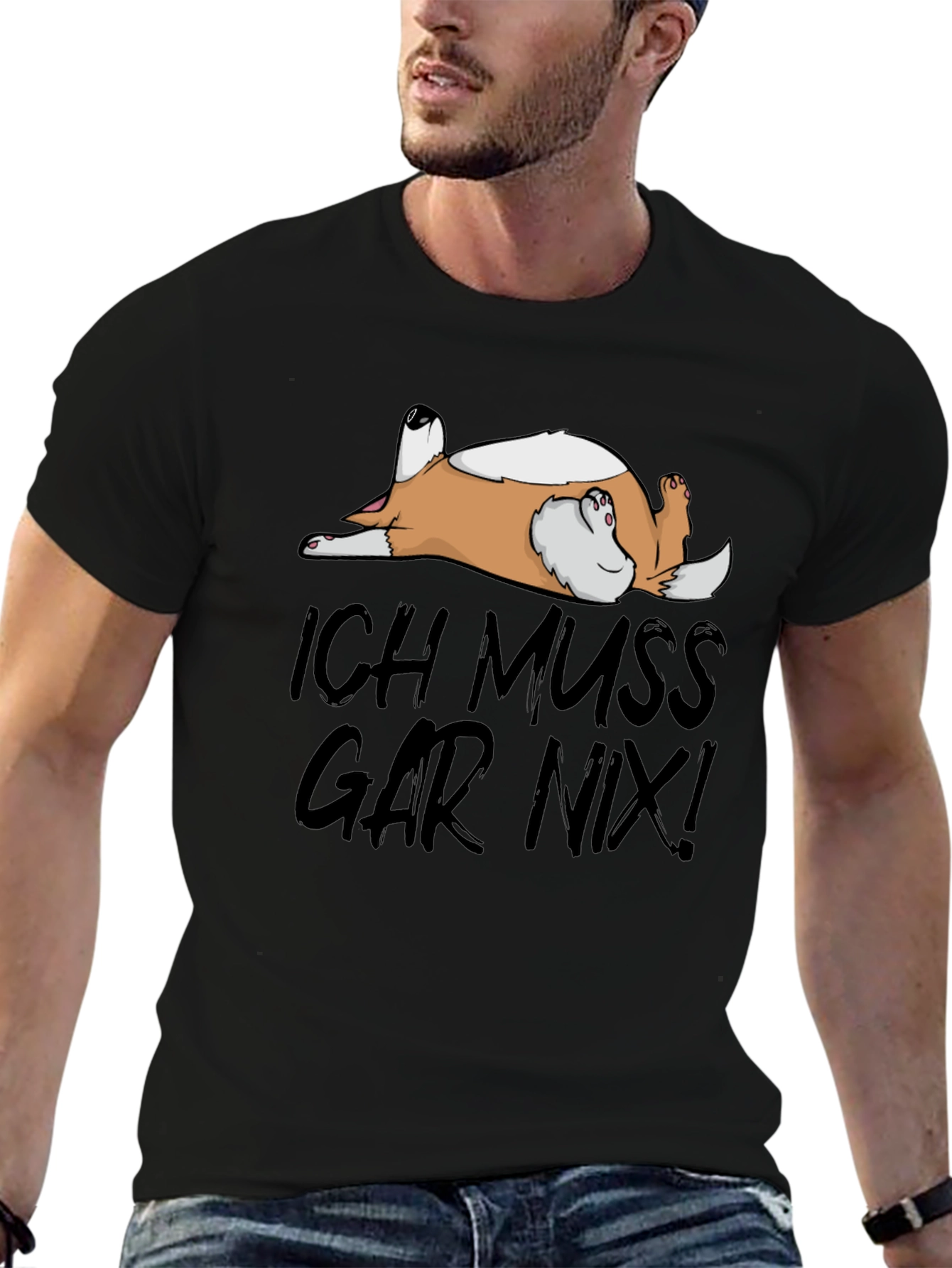 Black Ich Muss Gar Nix! Dog T-Shirt - Relaxed Comfort view 6