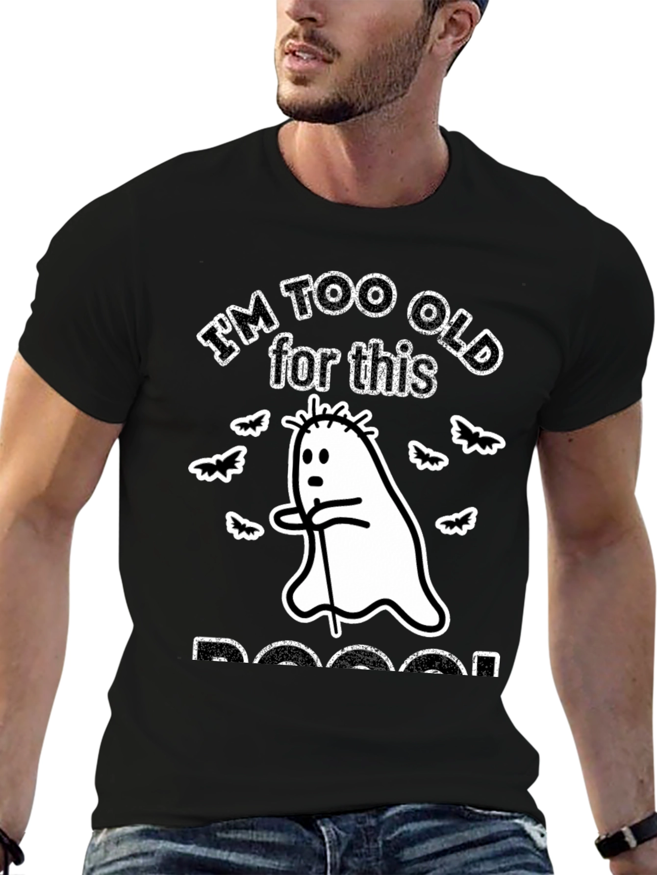 Black I'm Too Old for This Boo Sheet T-Shirt Funny Halloween Ghost Tee view 6