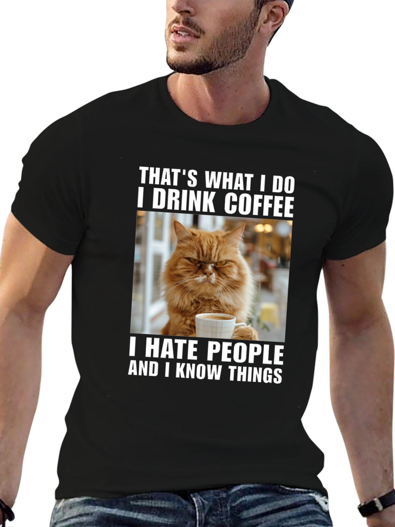 Black Coffee Cat T-Shirt - "I Drink Coffee & Hate People" view 6