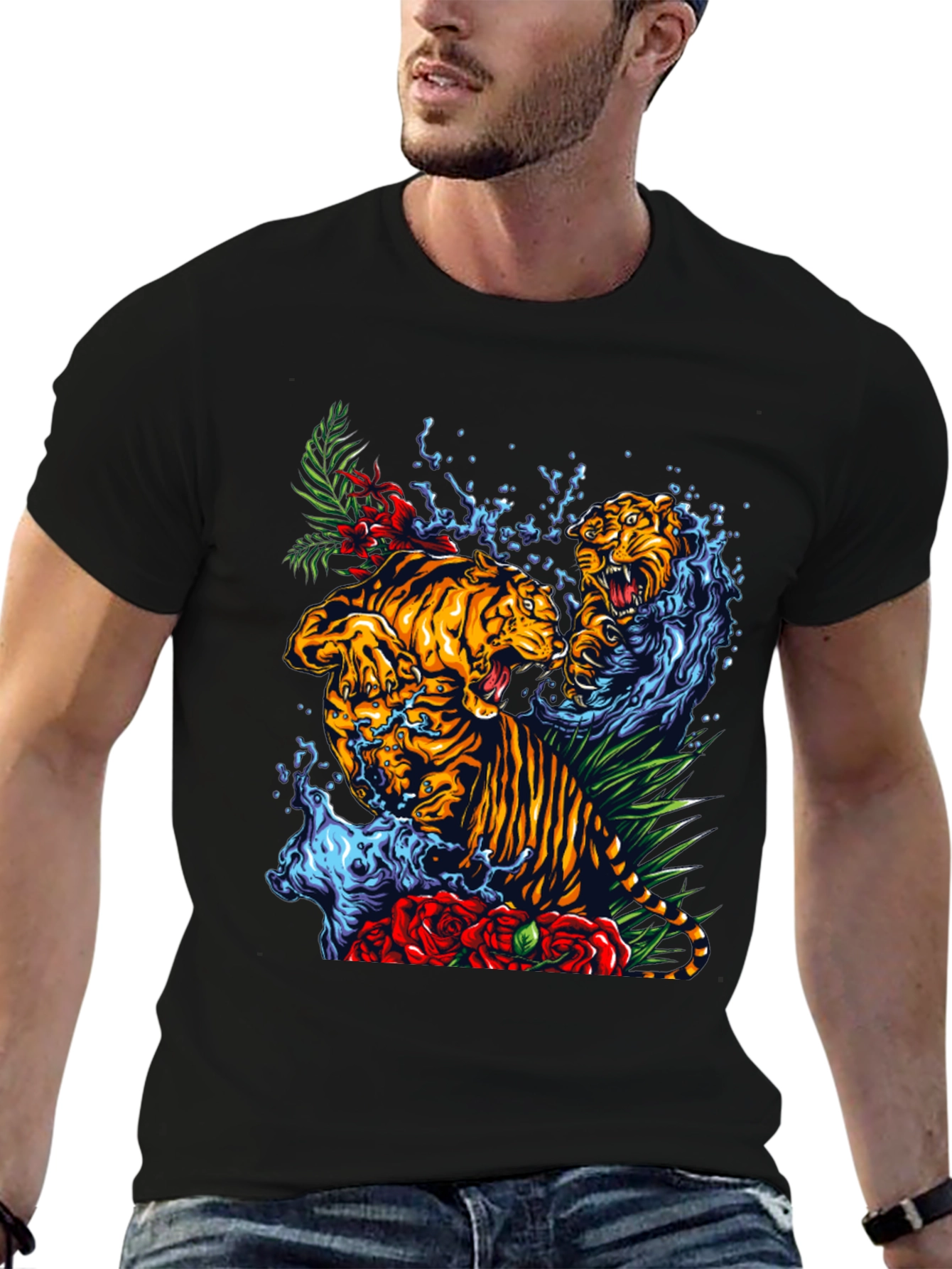 Black Tiger Splash Graphic Tee - Bold Animal Print T-Shirt view 6