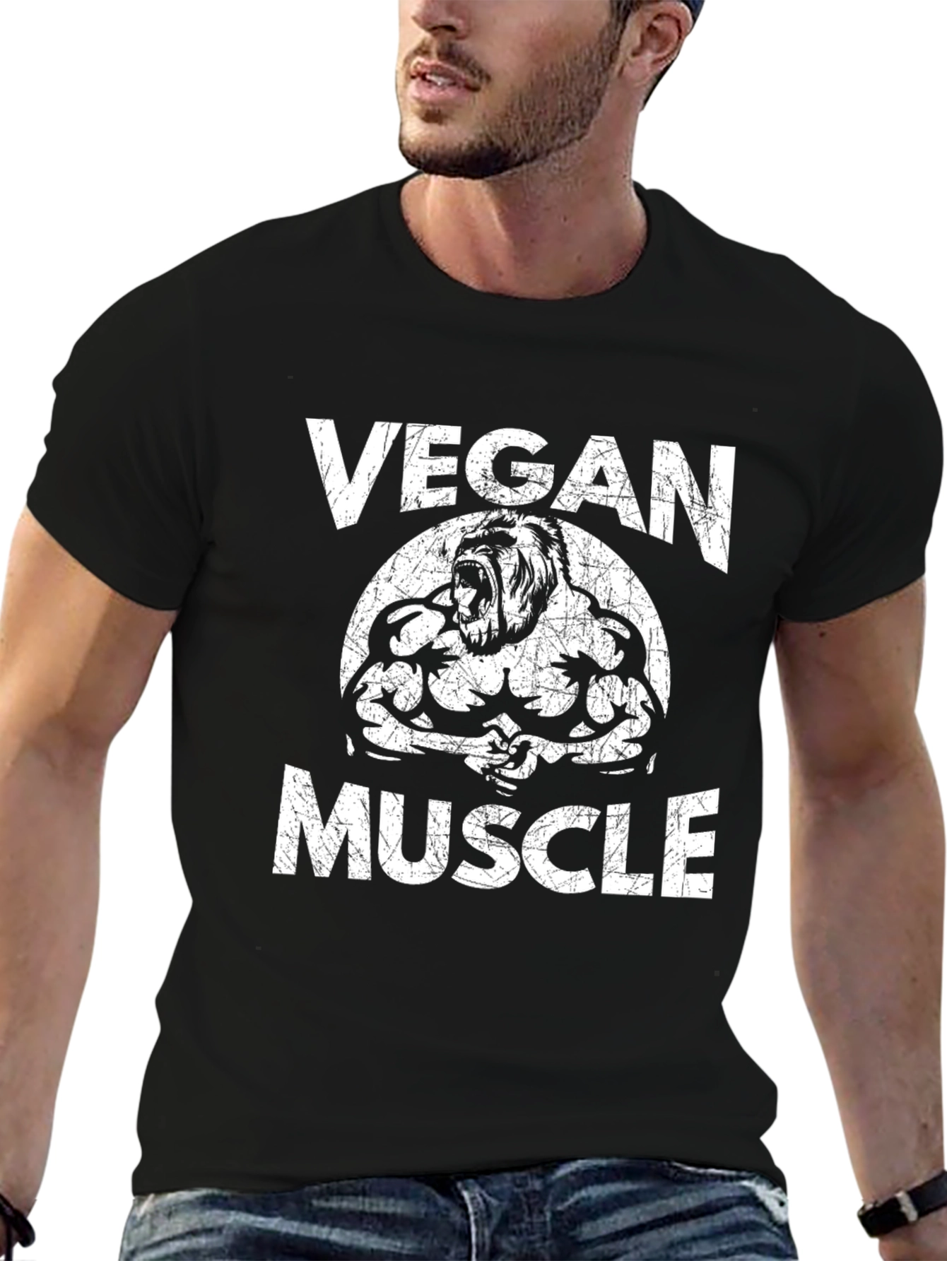 Black Vegan Muscle T-Shirt - Gorilla Design view 6