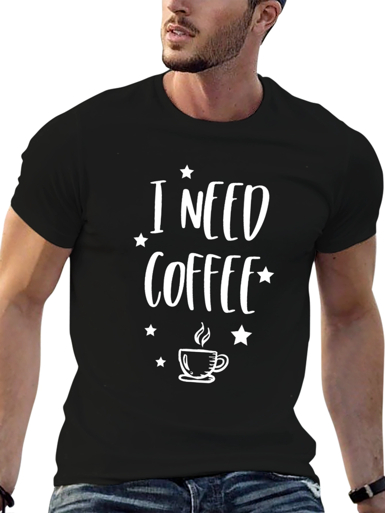 Black I Need Coffee T-Shirt - Unisex Crew Neck view 6