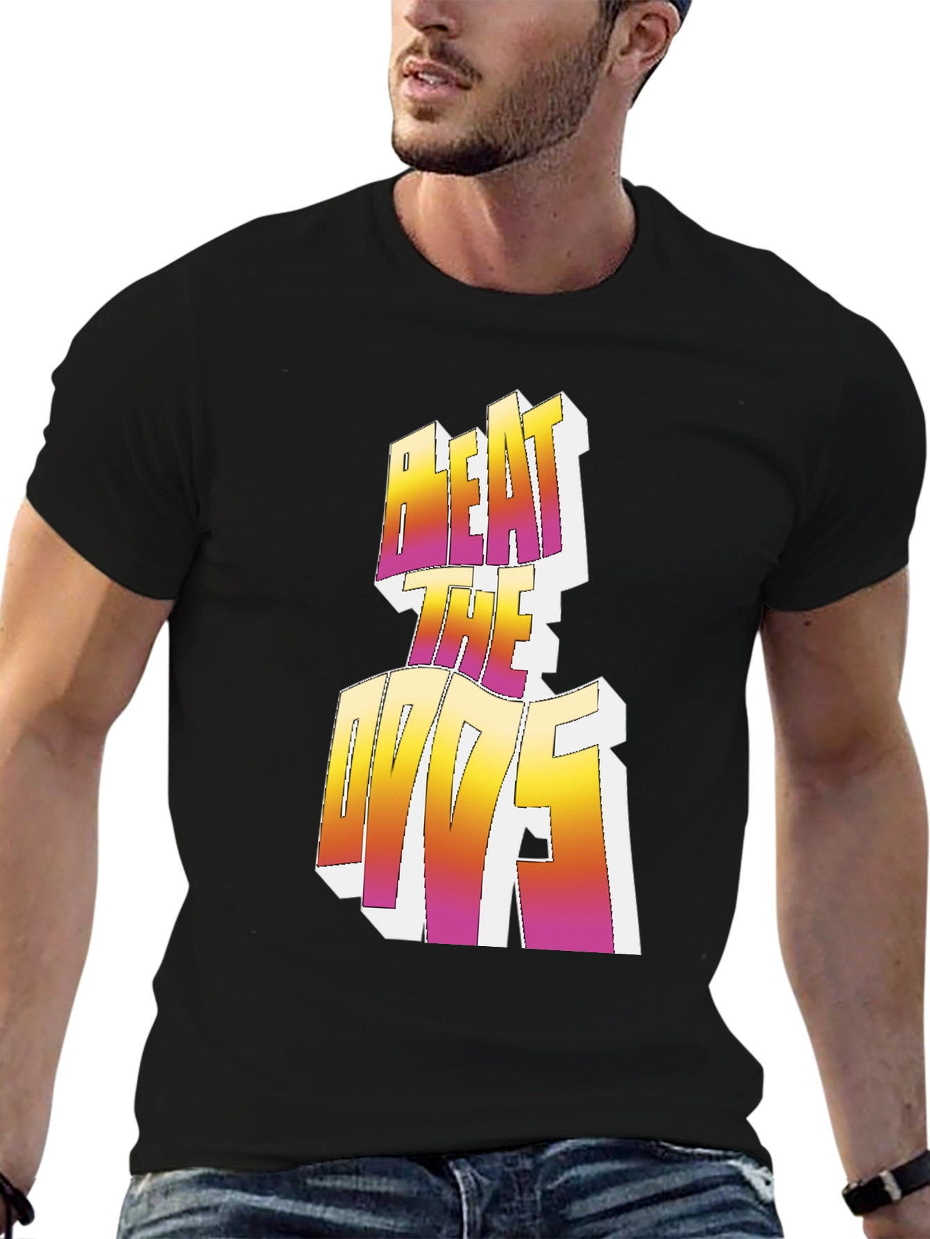 Black Beat the Odds Graphic Tee - Black Crew Neck Shirt view 6