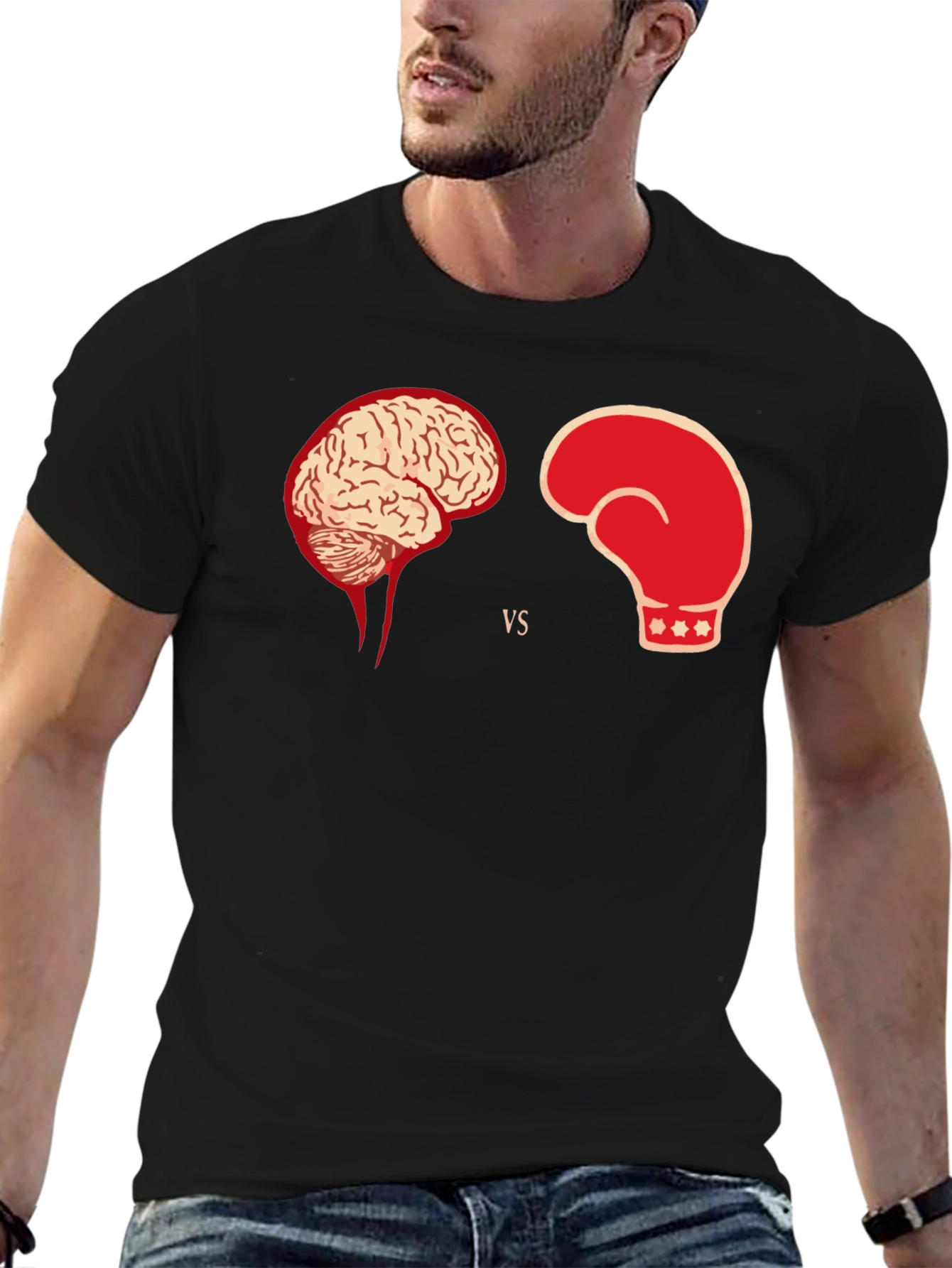 Black Brain vs Brawn Black Graphic Tee view 6