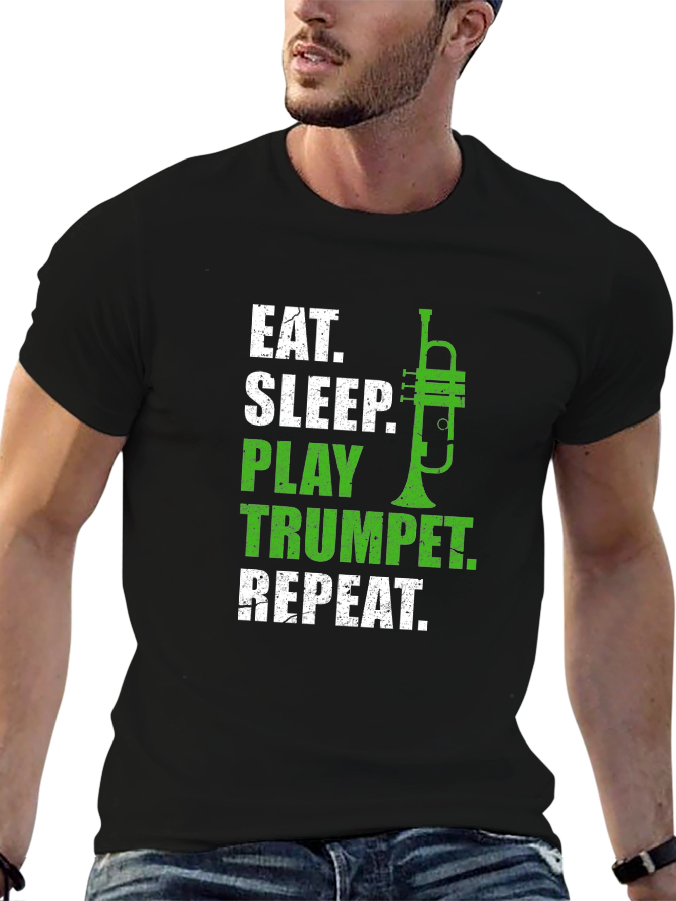 Black Eat Sleep Play Trumpet Repeat Black T-Shirt view 6