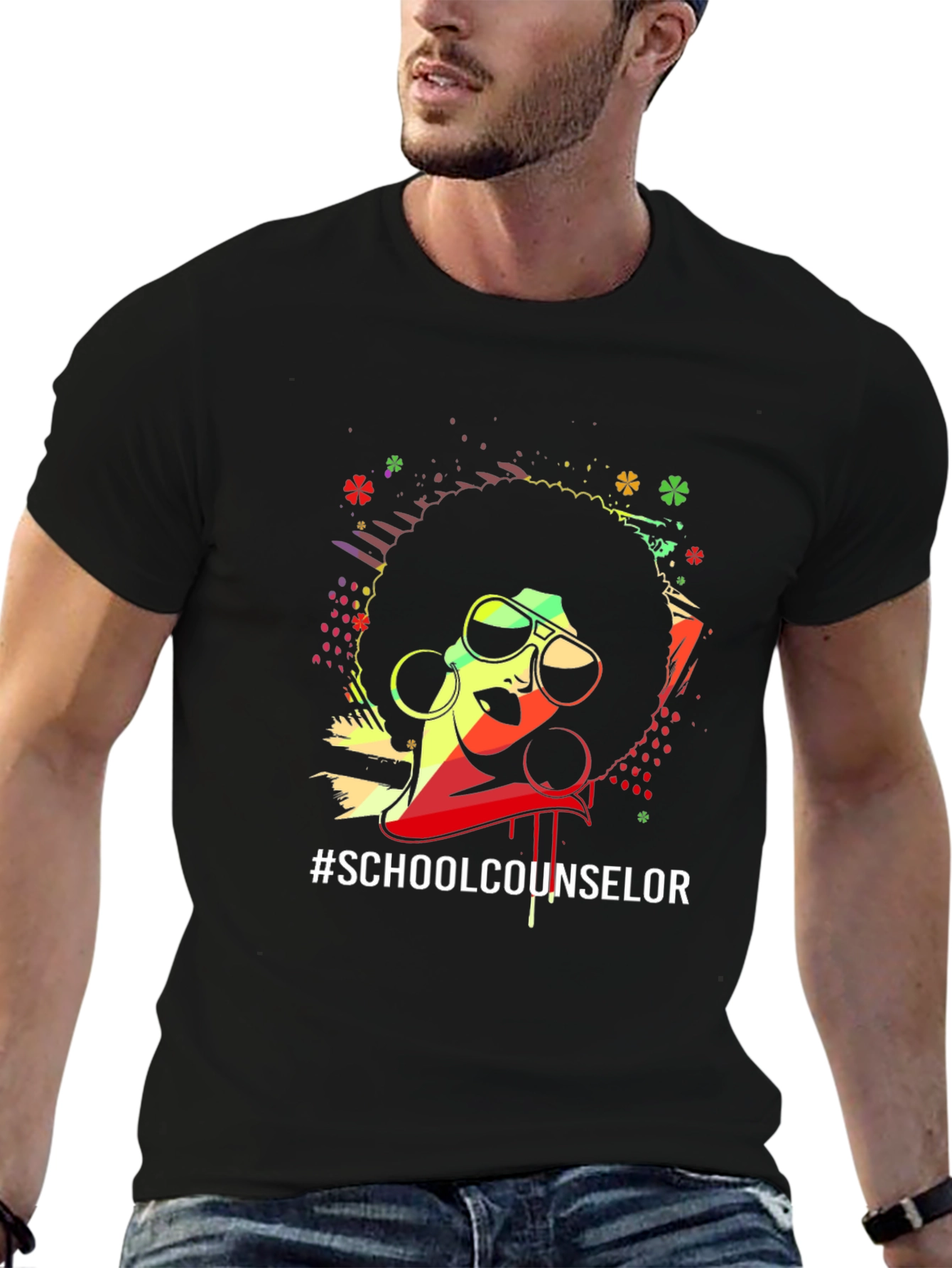 Black Afro School Counselor Graphic Tee view 6