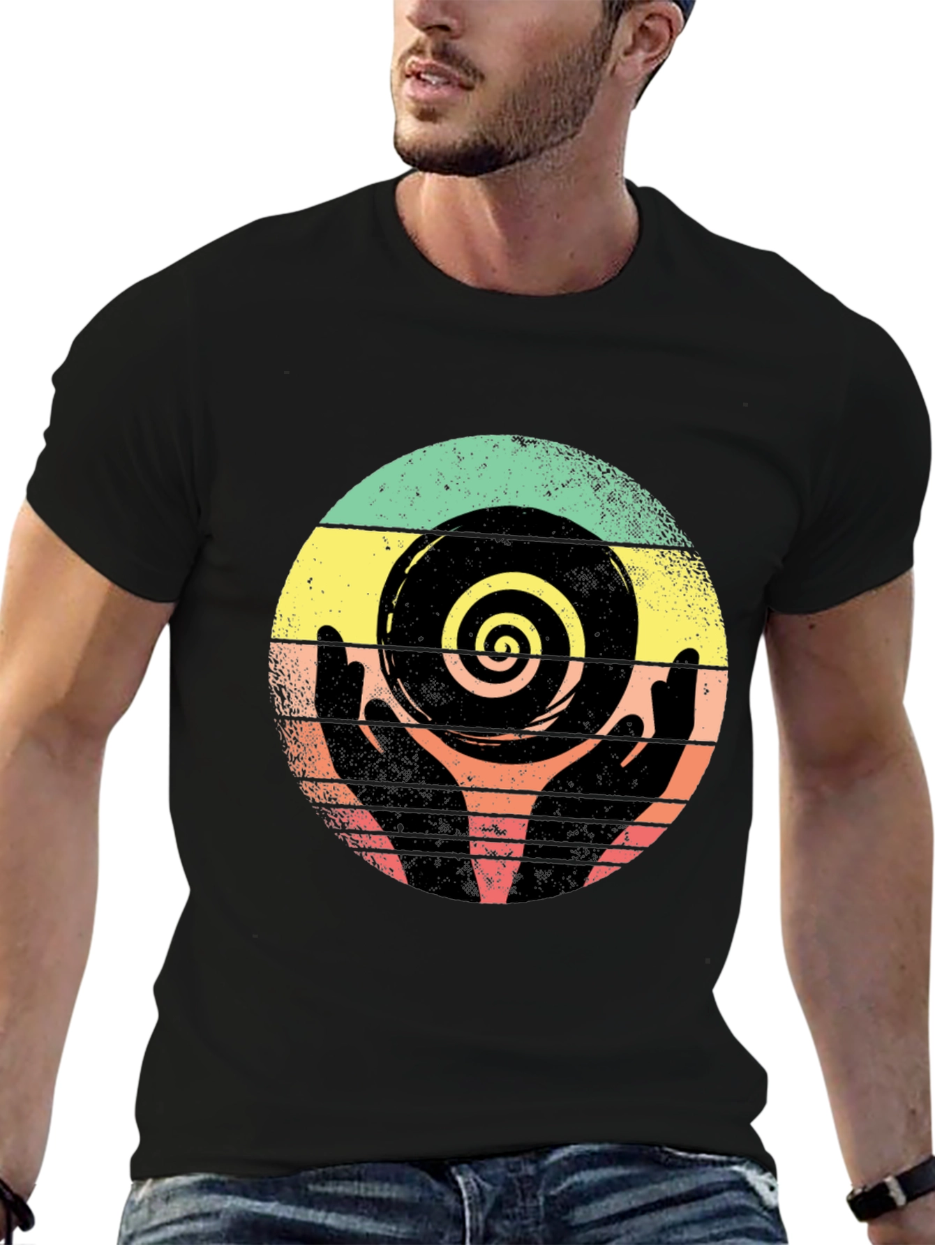 Black Retro Hands Spiral Graphic Tee view 6