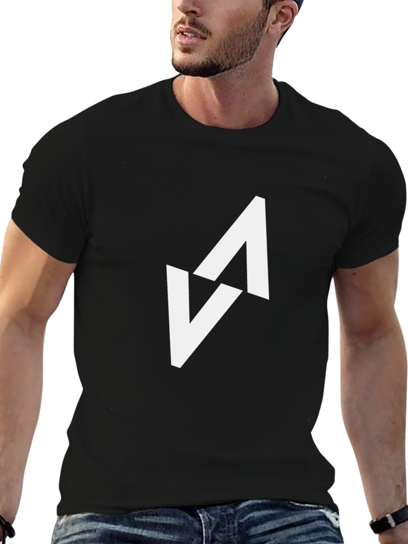 Modern Black T-Shirt with Abstract White Arrow Design - 6