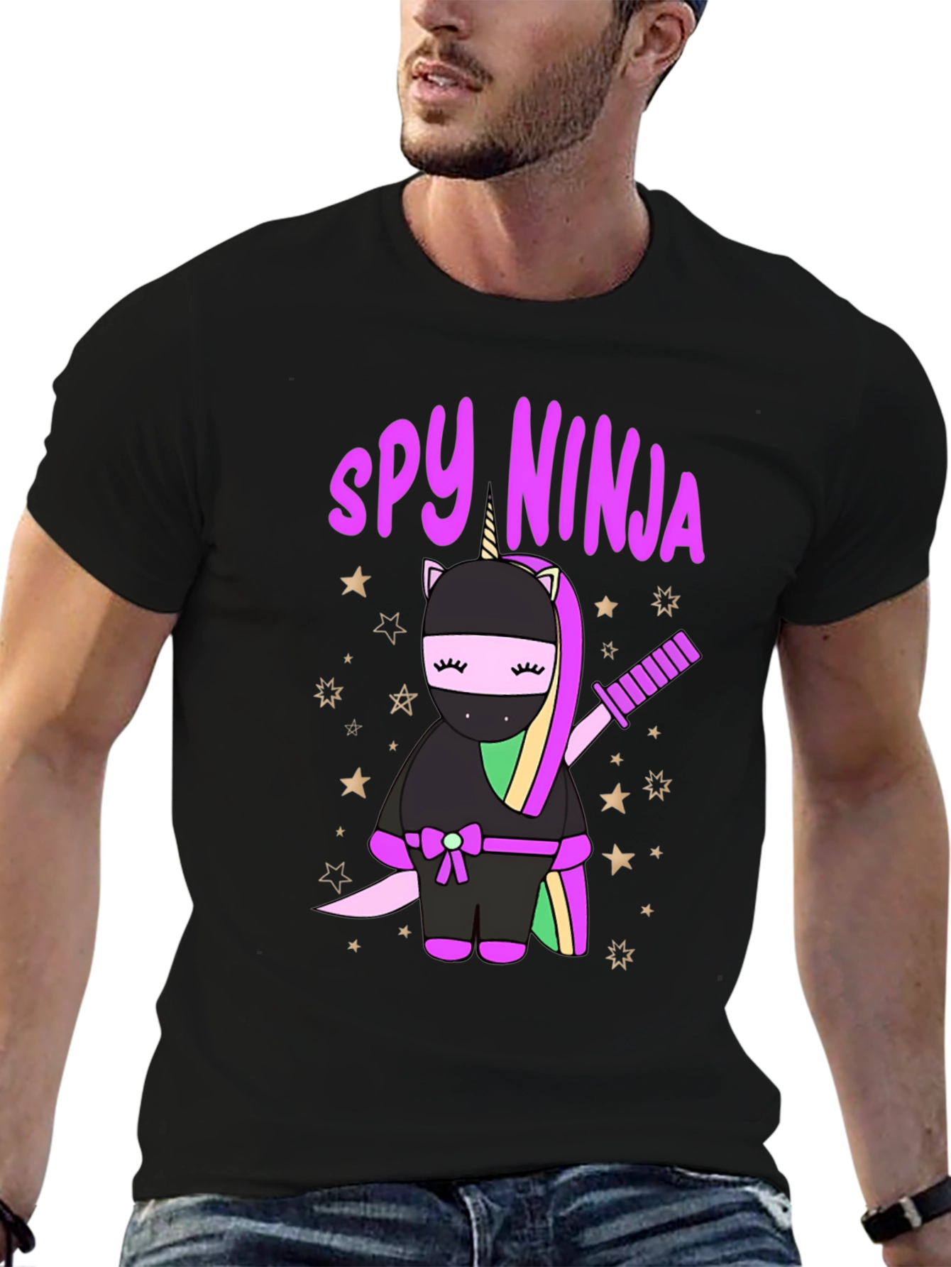 Black Spy Ninja Unicorn Graphic T-Shirt view 6