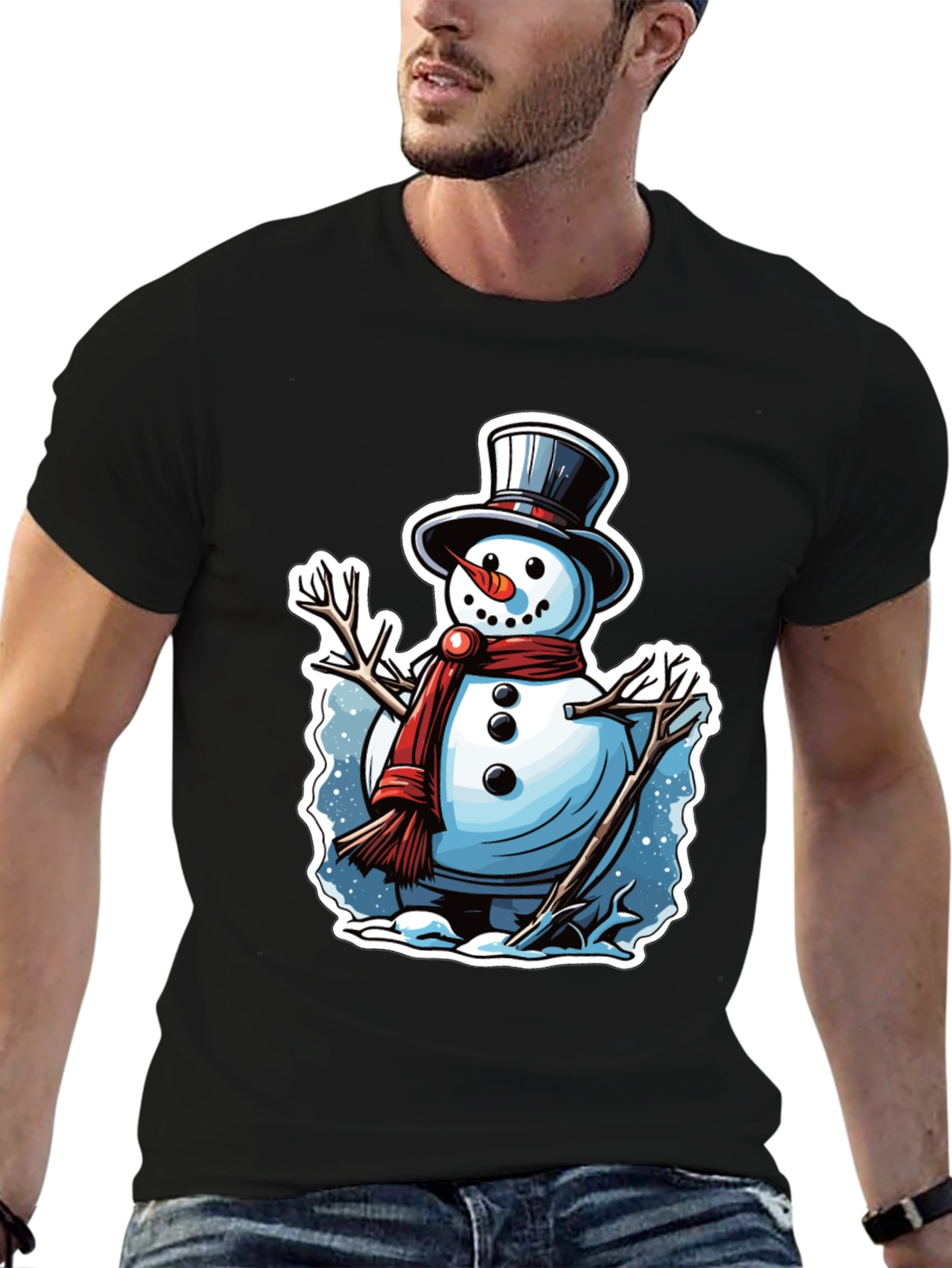 Black Festive Snowman Graphic Tee view 6