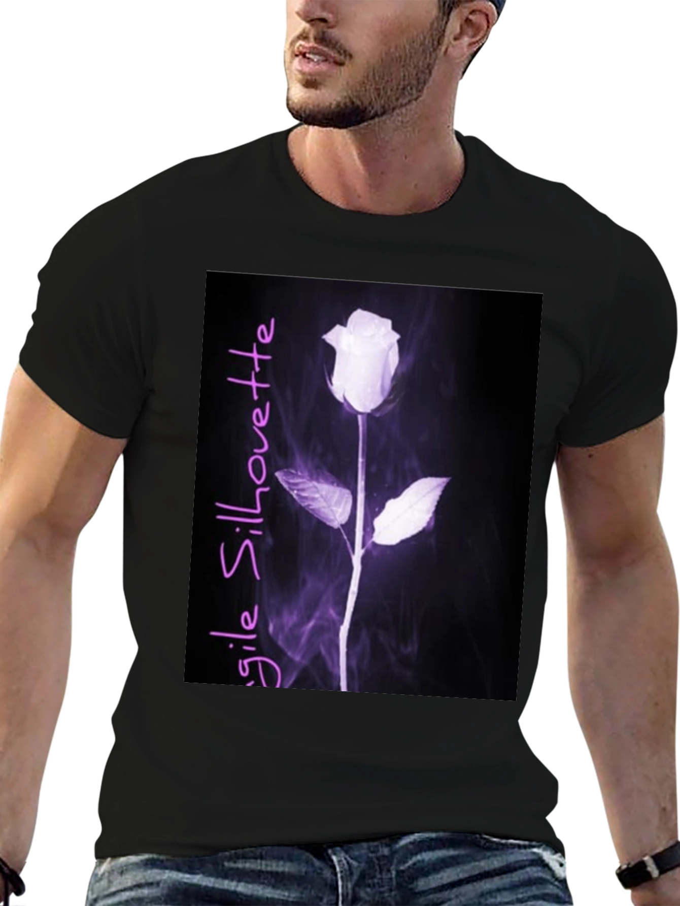 Black Fragile Silhouette Rose Graphic Tee - Black view 6