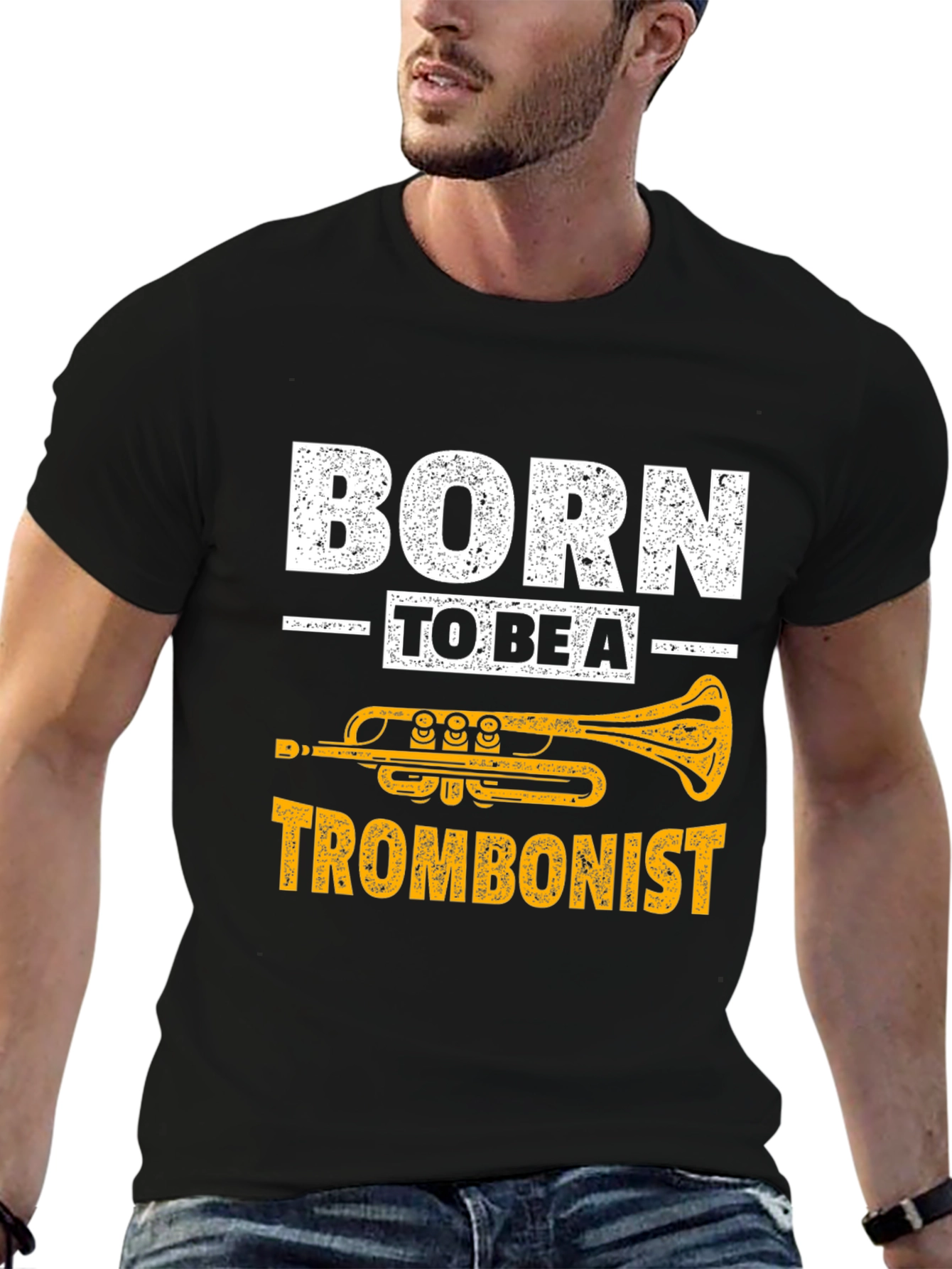 Black Born to Be a Trombonist Graphic T-Shirt view 6