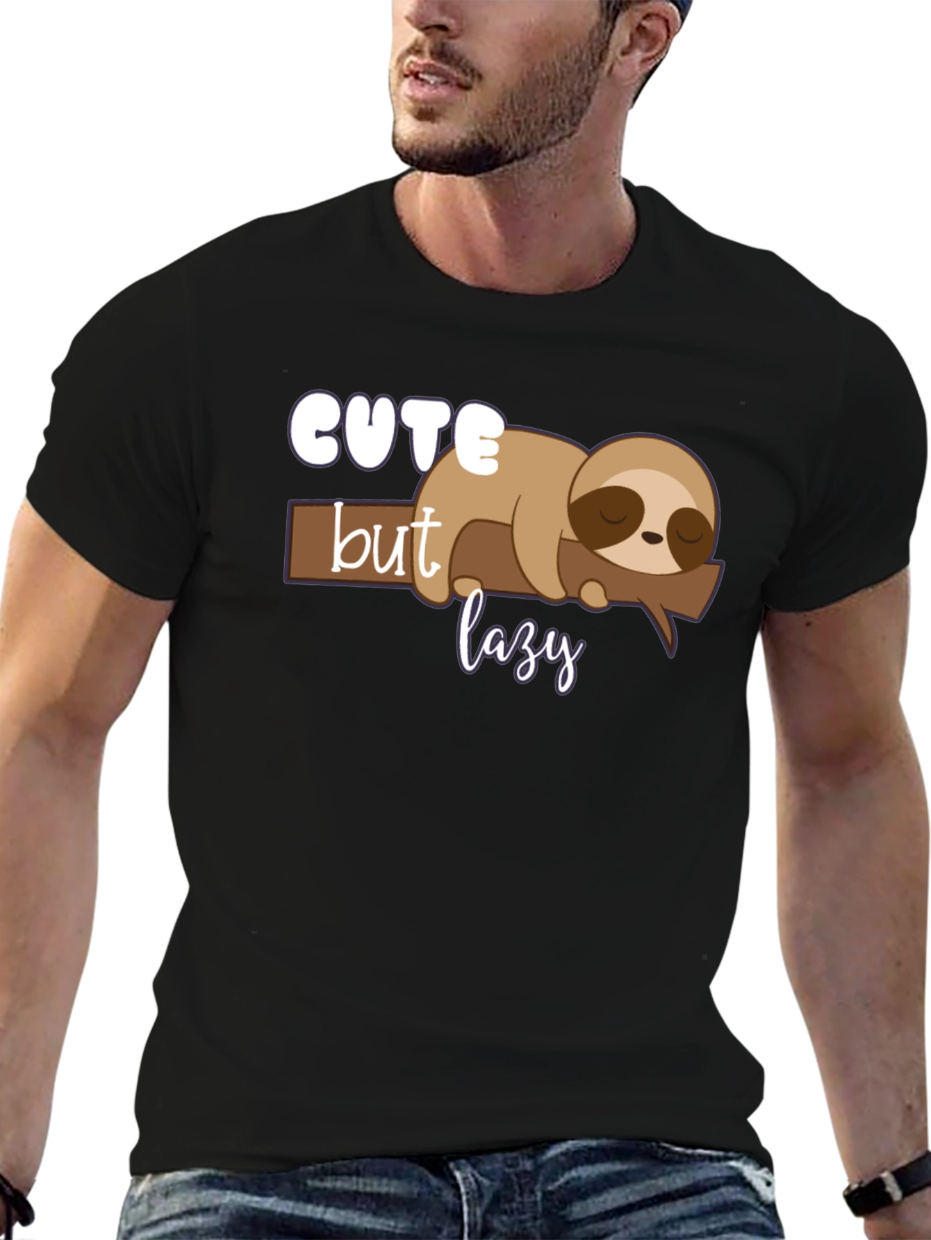 Black Cute But Lazy Sloth Graphic Tee view 6