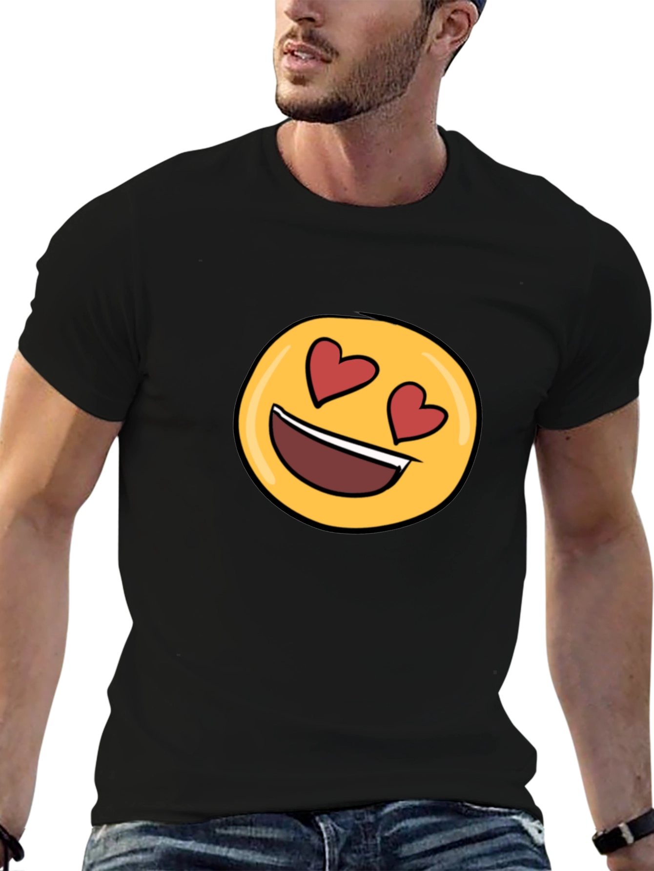 Black Emoji Heart Eyes Black T-Shirt - Express Your Love! view 6
