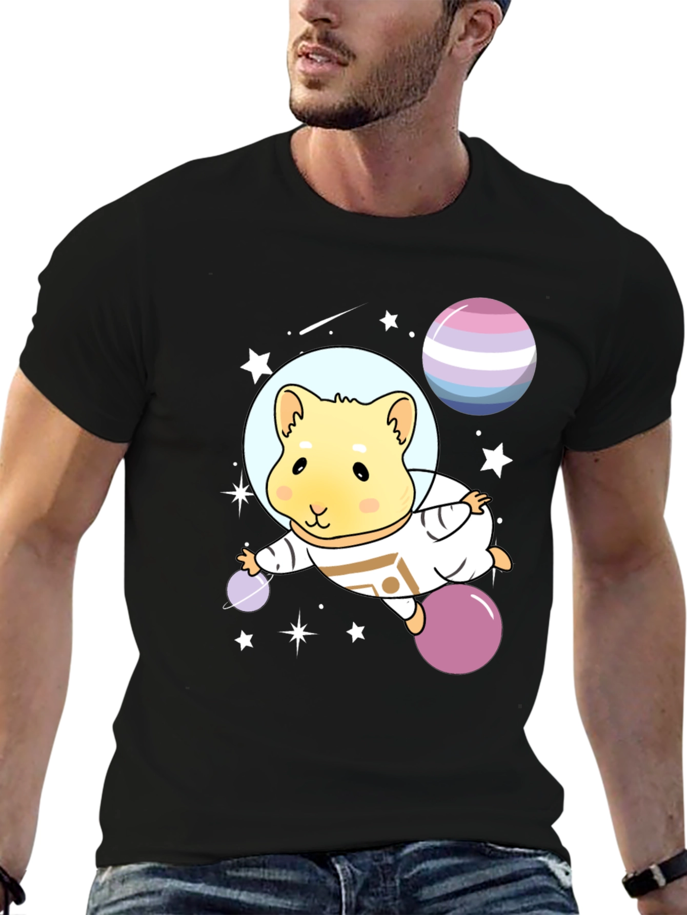 Black Astronaut Hamster Graphic Tee view 6