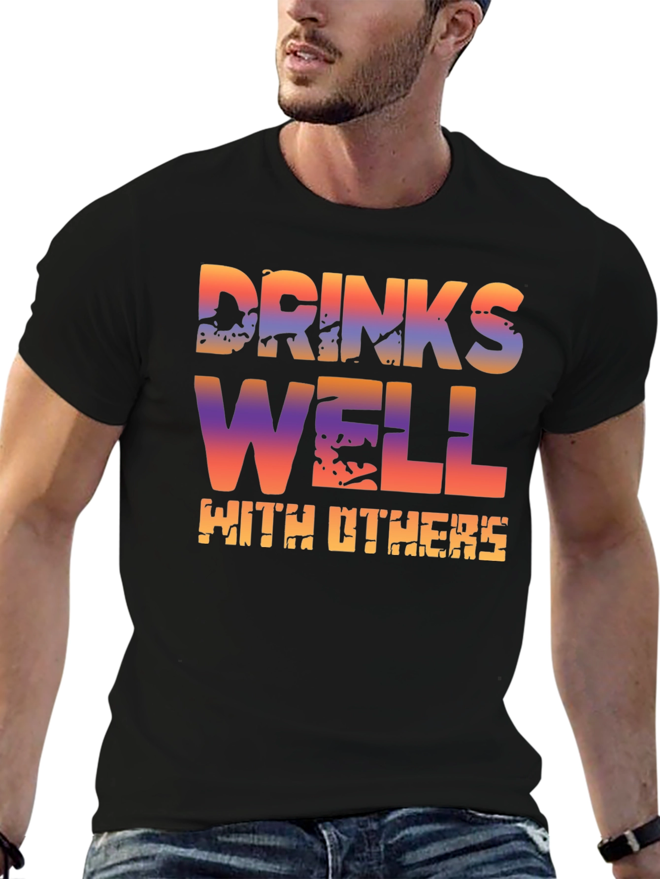 Black Drinks Well With Others T-Shirt - Novelty Graphic Tee view 6