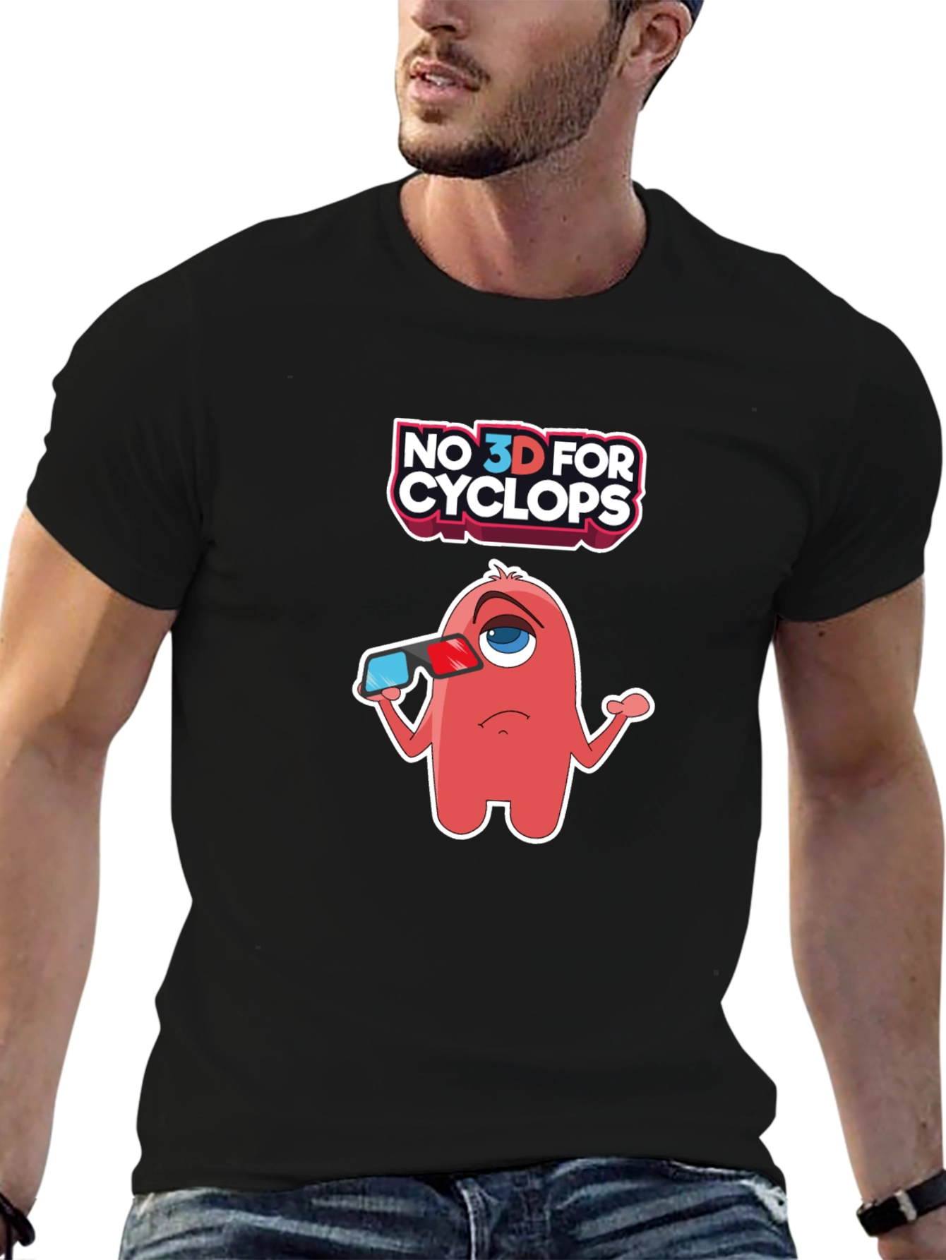 Black No 3D for Cyclops Funny Graphic Tee view 6