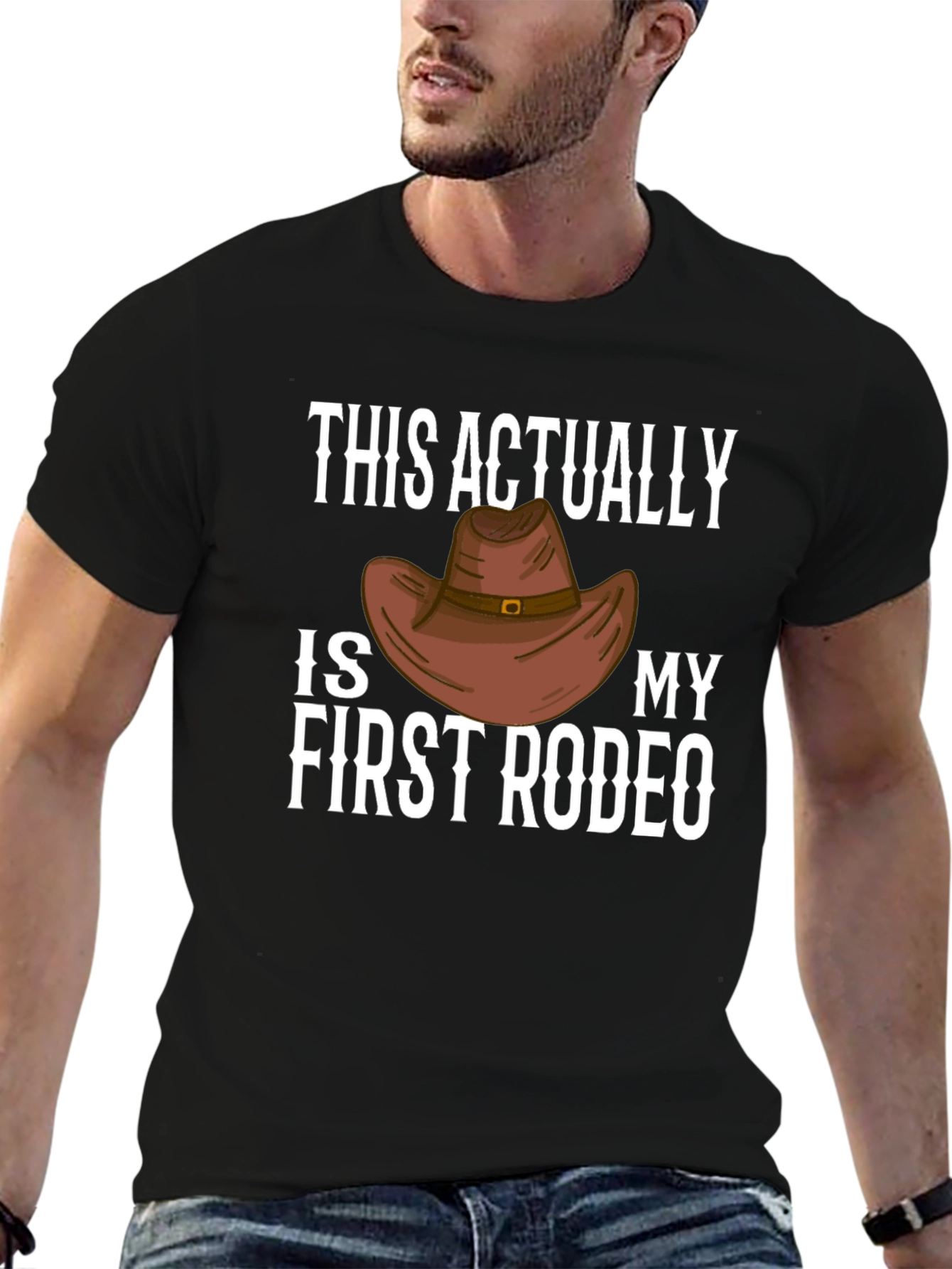 Black First Rodeo Cowboy Hat Graphic T-Shirt view 6