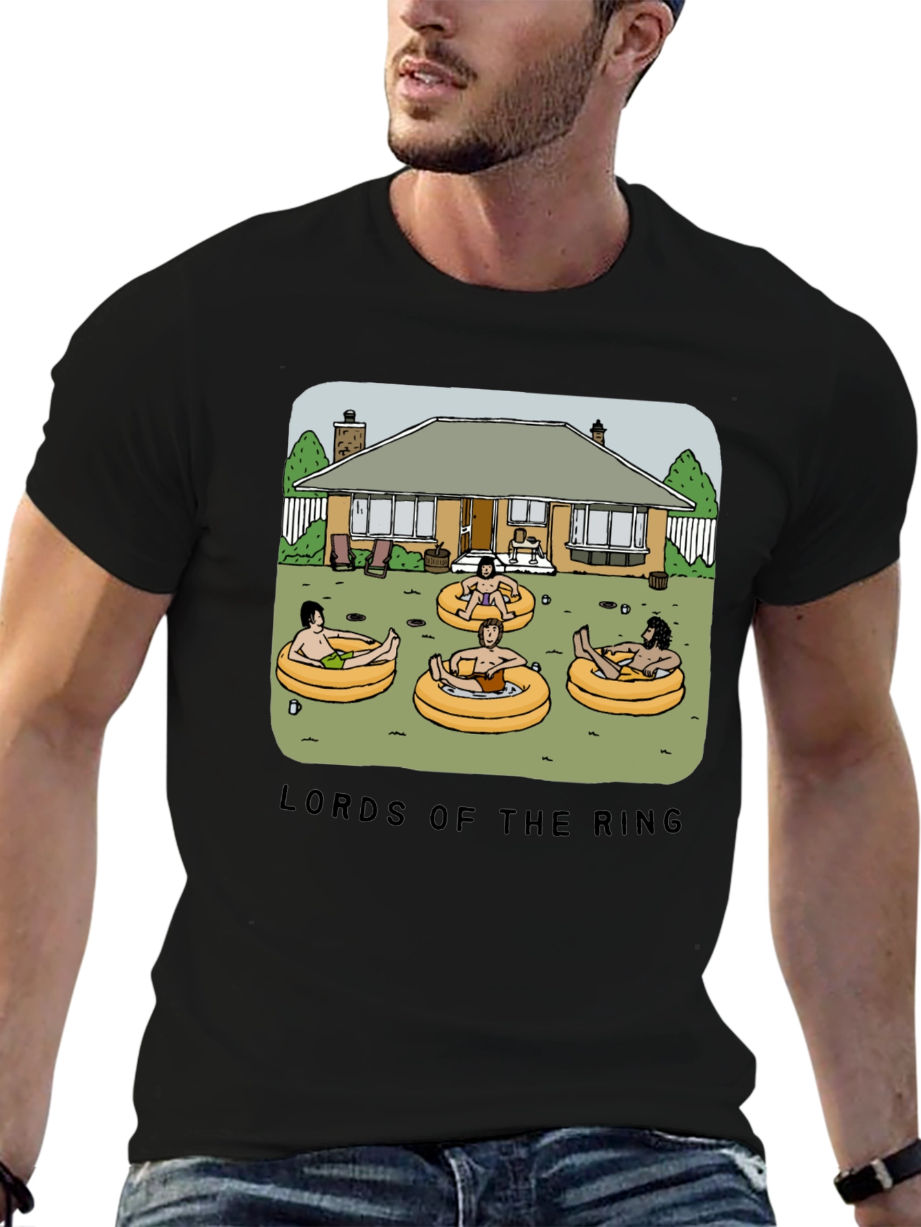 Black Lord of the Ring Funny Summer Black T-Shirt view 6