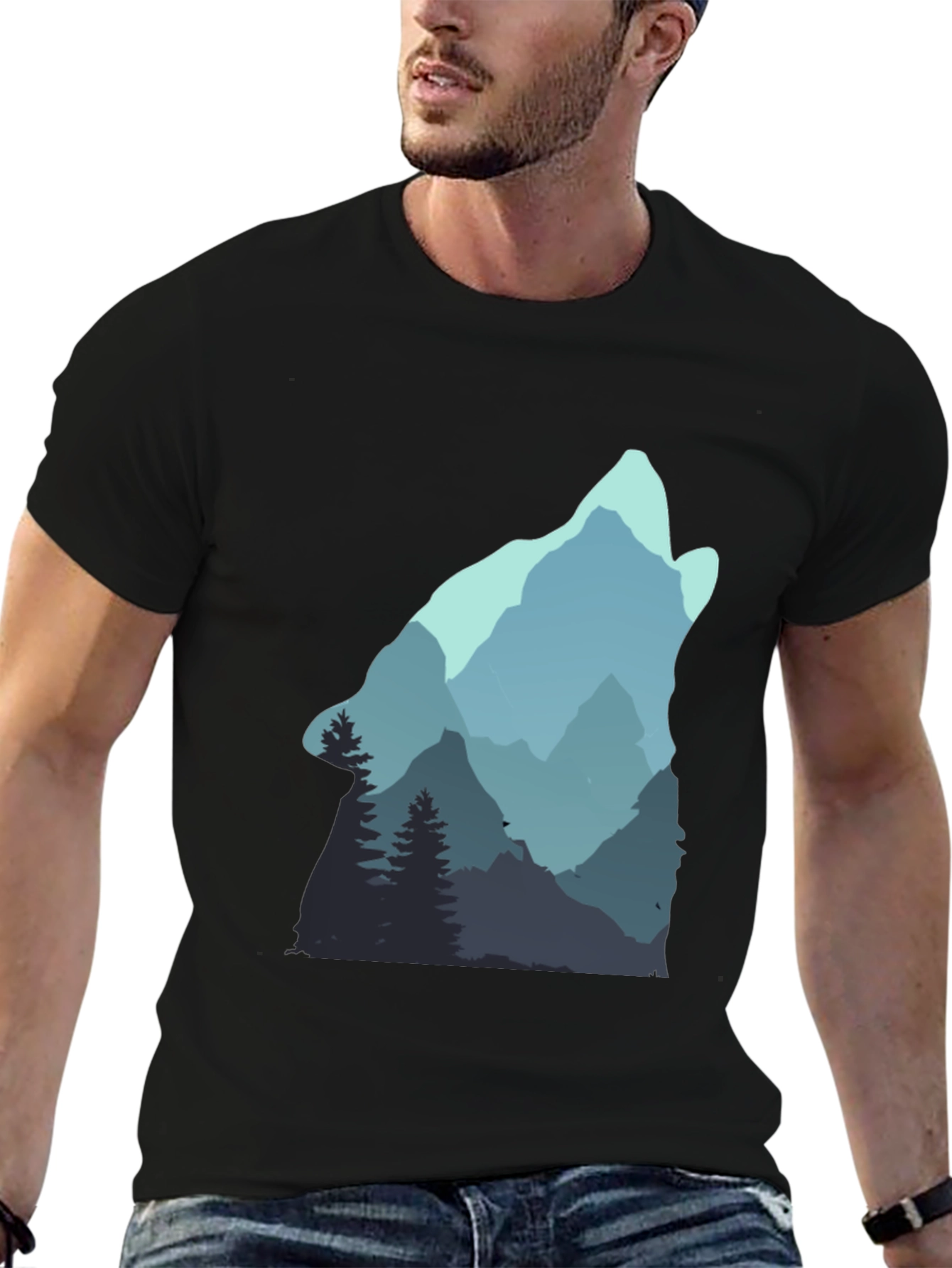 Black Nature Wolf Graphic Tee - Men's Black T-Shirt view 6