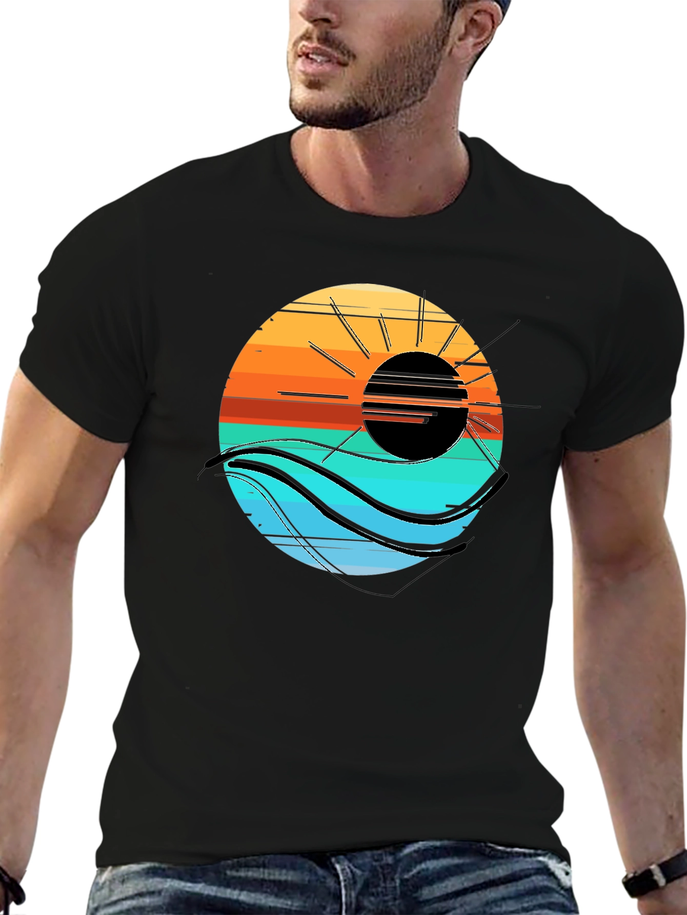 Black Sunset Wave Graphic Tee - Cool Coastal Style view 6