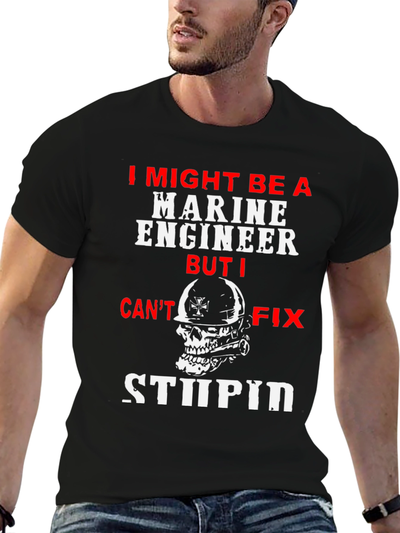 Black Marine Engineer Funny Slogan Black T-Shirt view 6