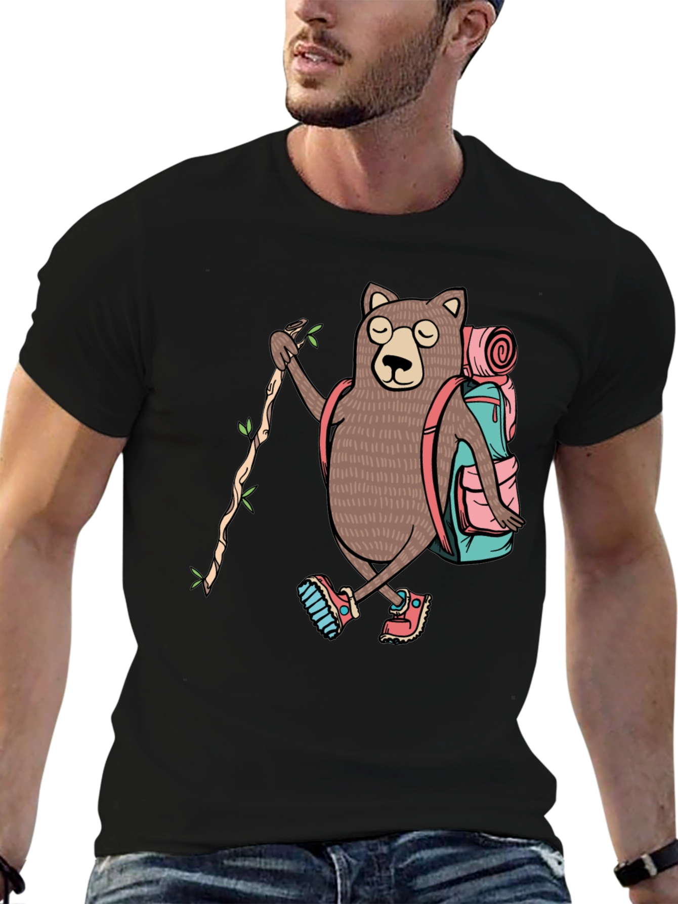 Black Hiking Bear Graphic T-Shirt view 6
