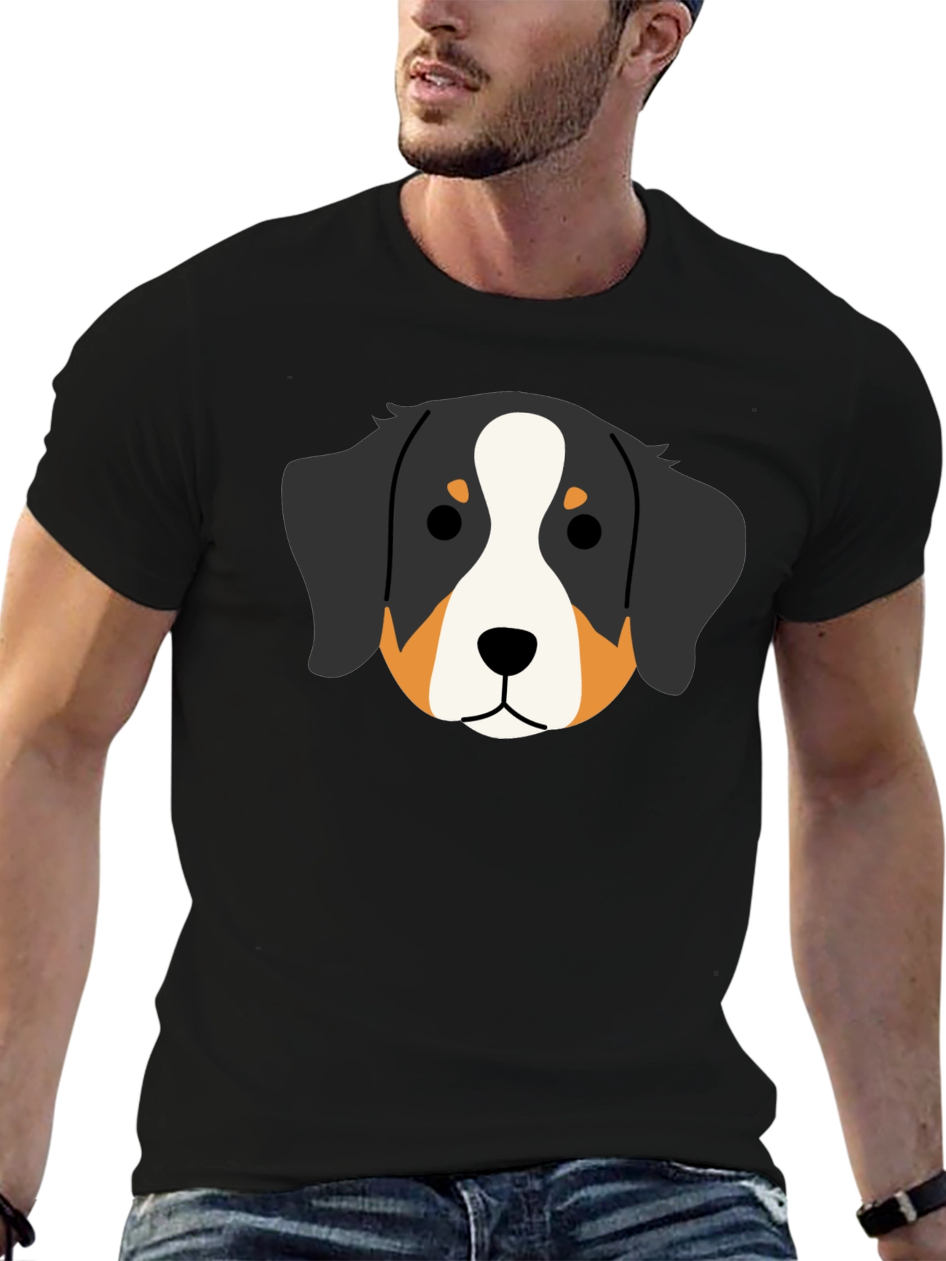 Black Bernese Mountain Dog Head Graphic Tee - Black view 6