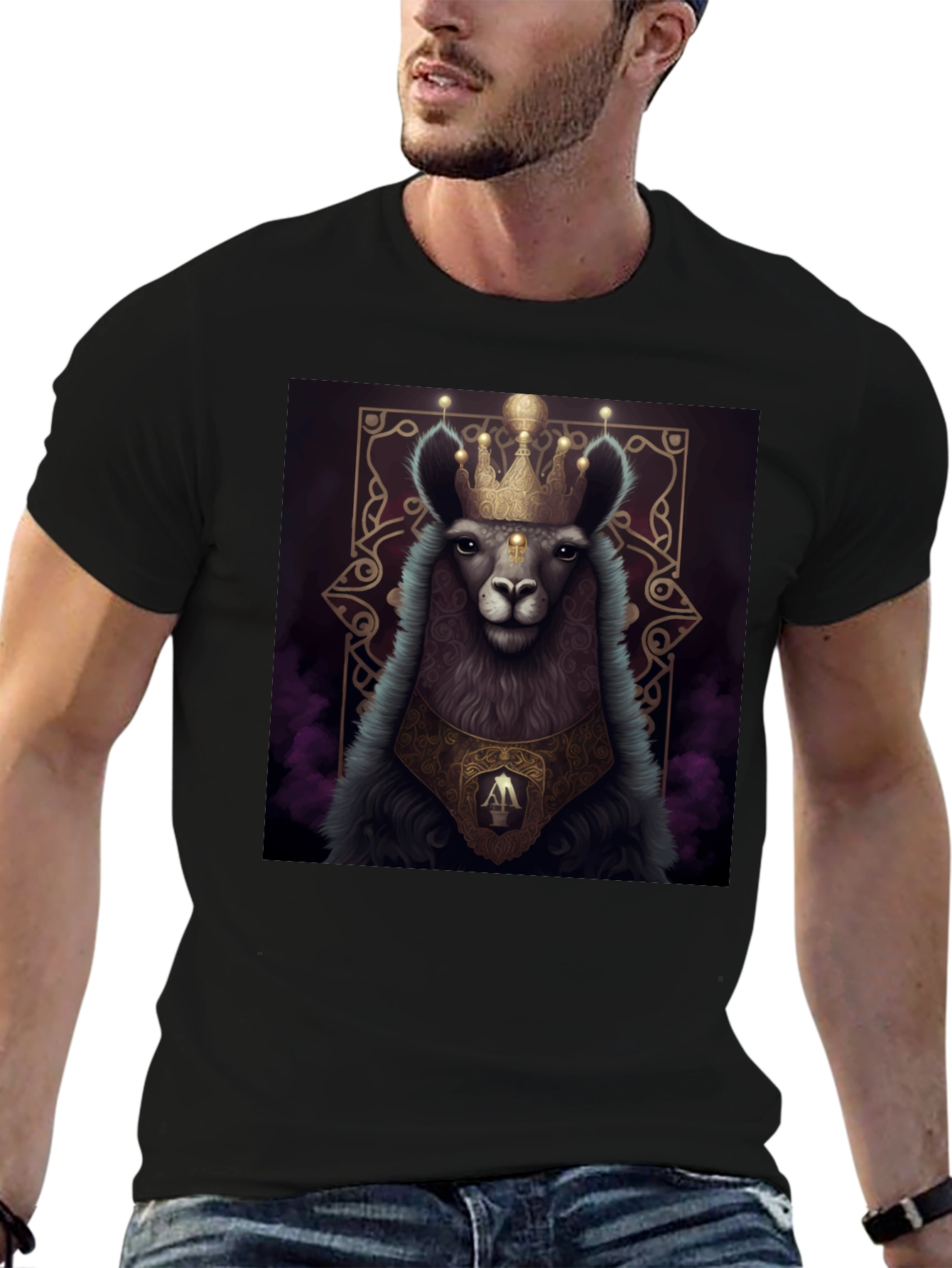 Royal Llama Graphic Tee - Unisex Black T-Shirt - 6