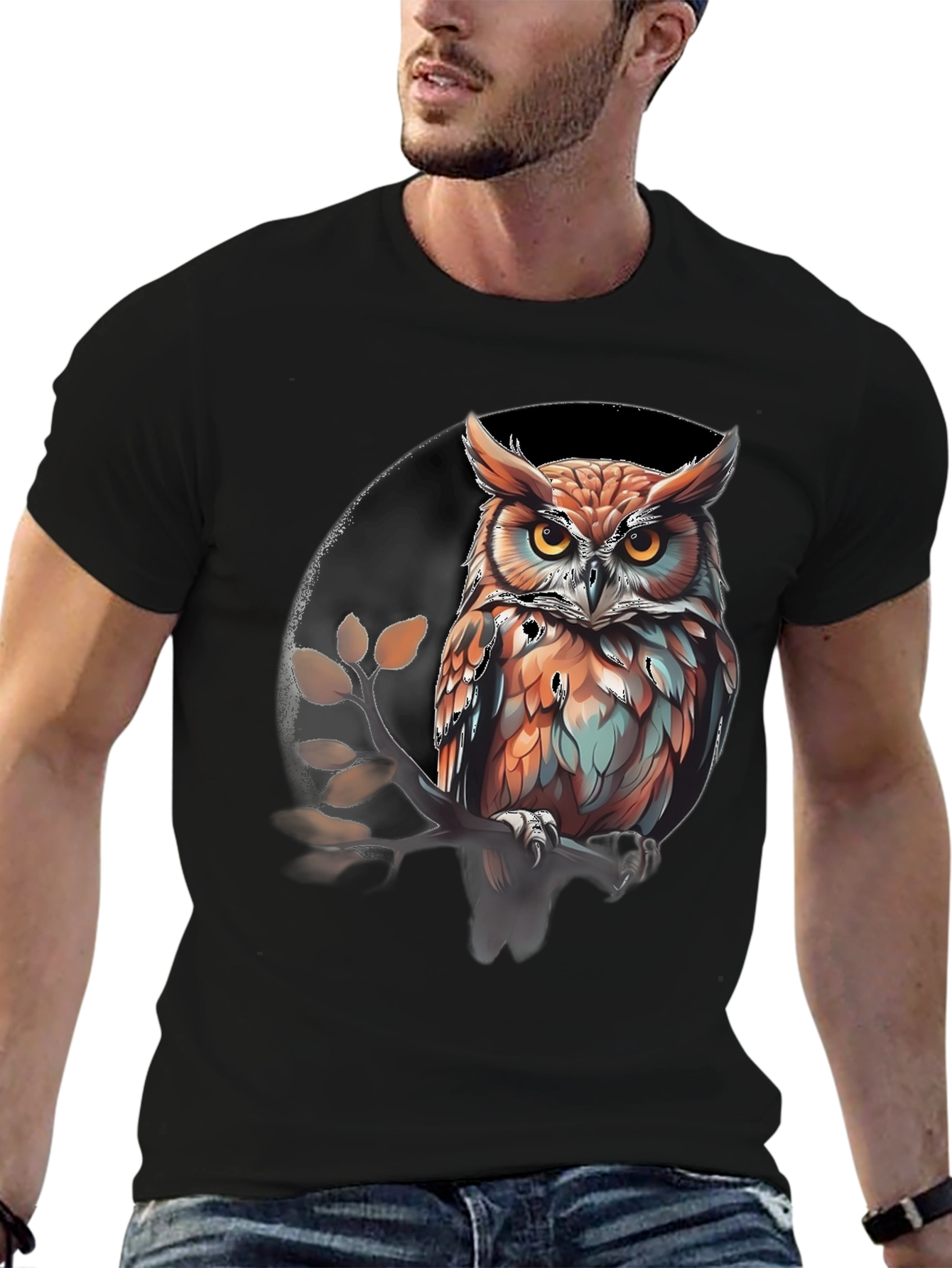 Black Owl Graphic Print Tee - Stylish Men's T-Shirt view 6