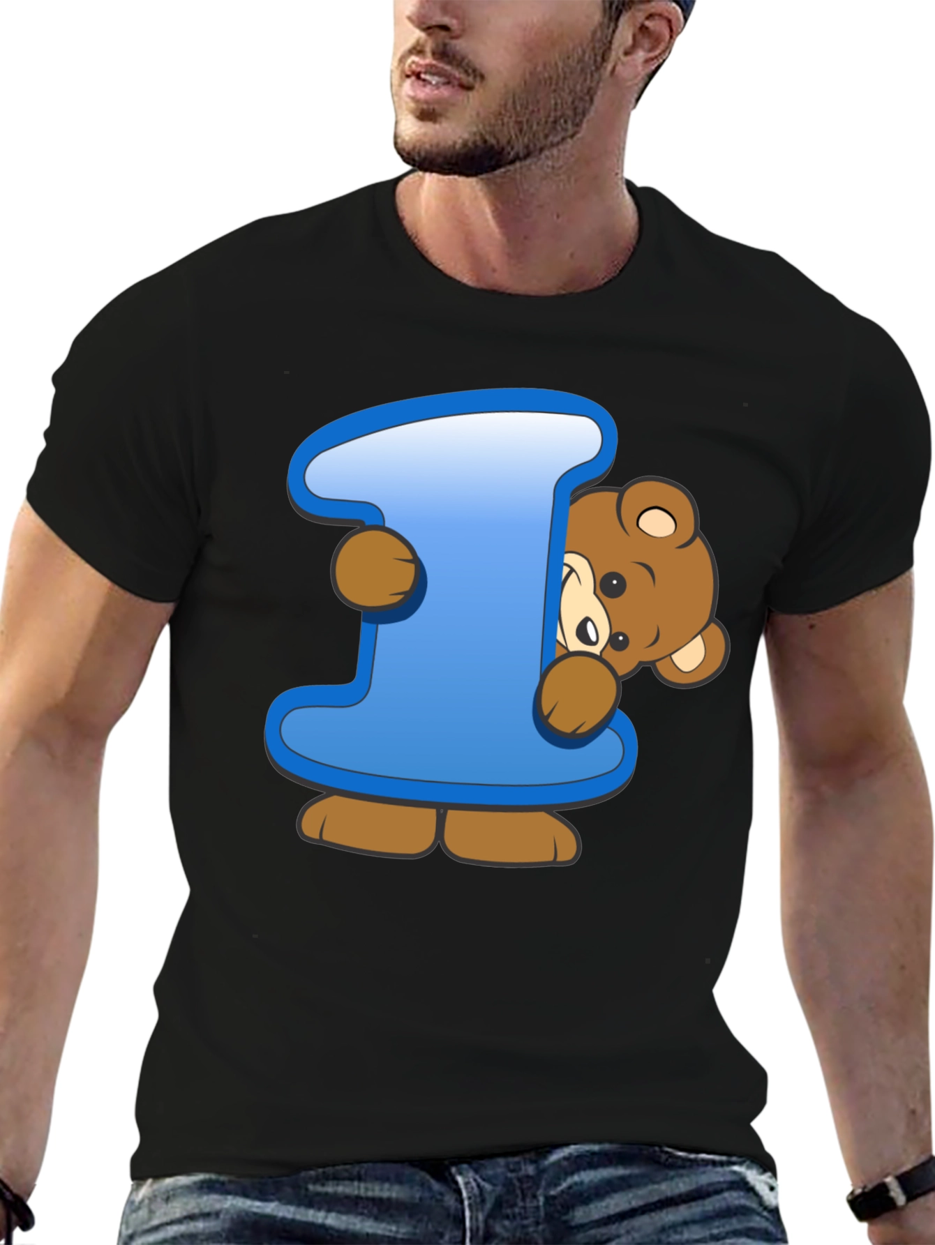 Cute Teddy Bear Initial 'I' Black T-Shirt - 6