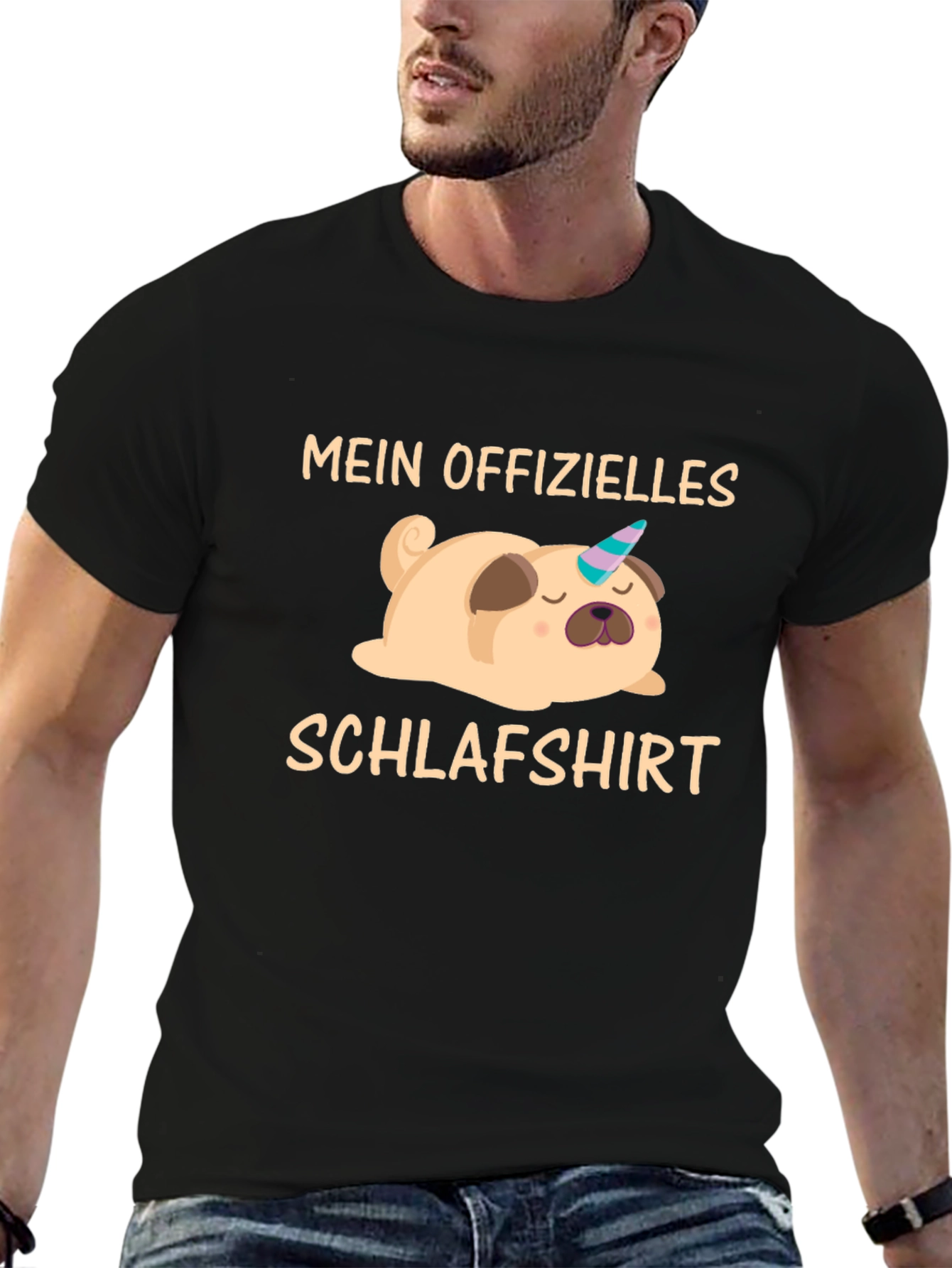Black Mein Offizielles Schlafshirt - Sleeping Pug Unicorn T-Shirt view 6