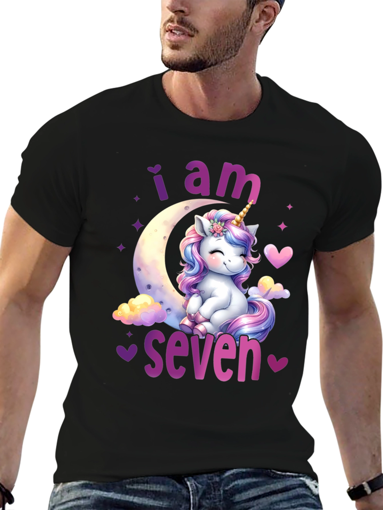 Black 7th Birthday Unicorn T-Shirt view 6