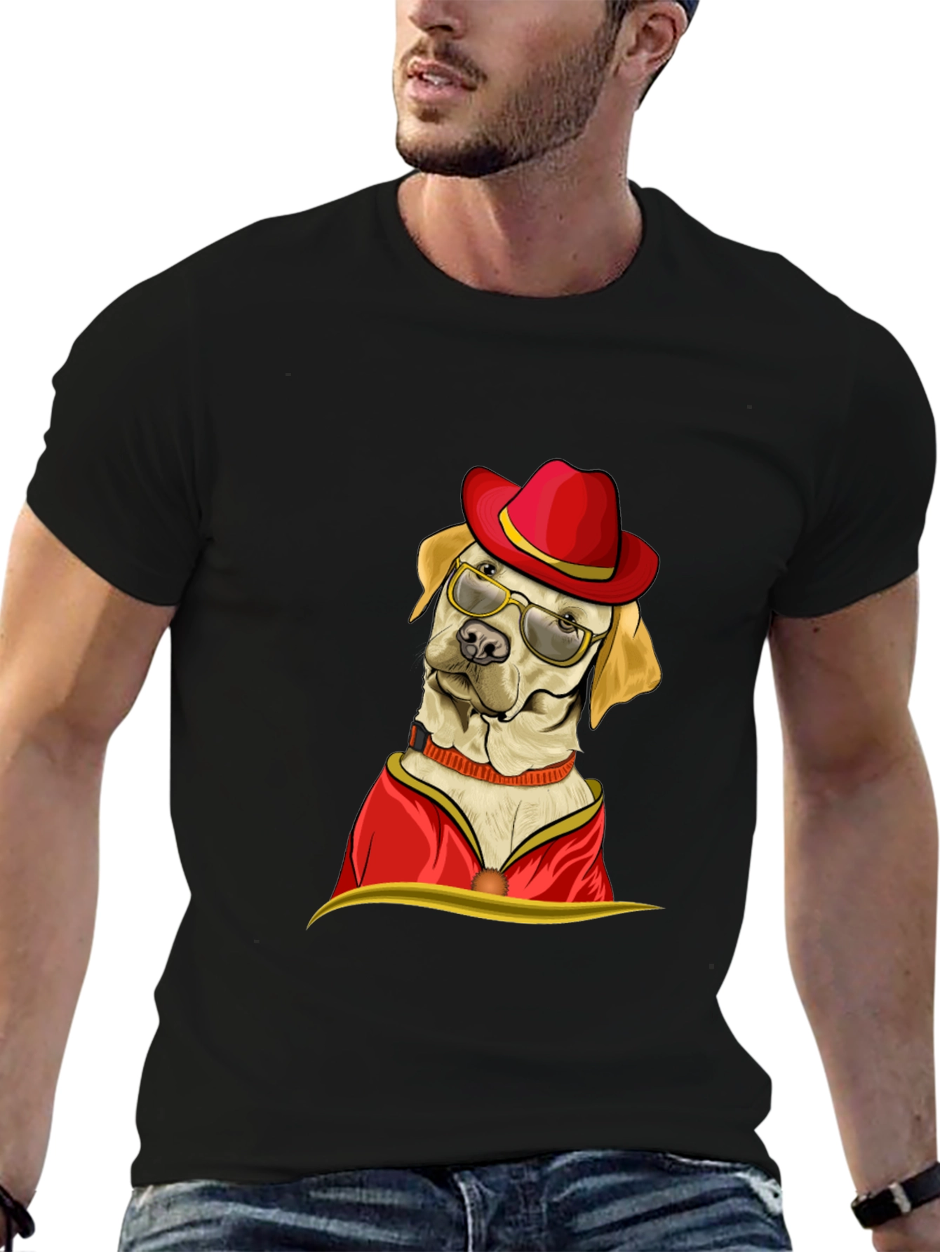 Black Dog with Hat and Glasses T-Shirt view 6