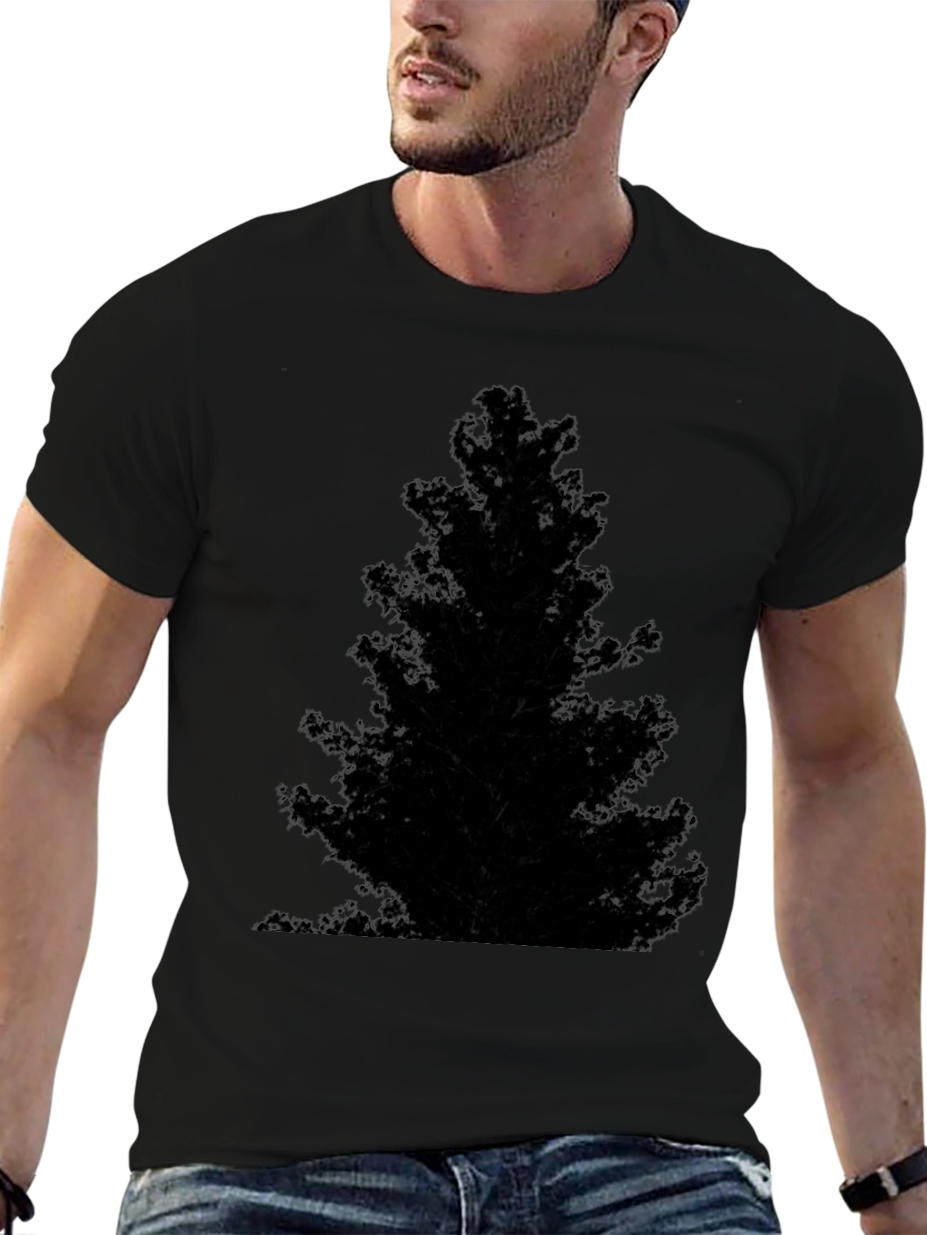 Black Men's Black Tree Silhouette Graphic T-Shirt view 6
